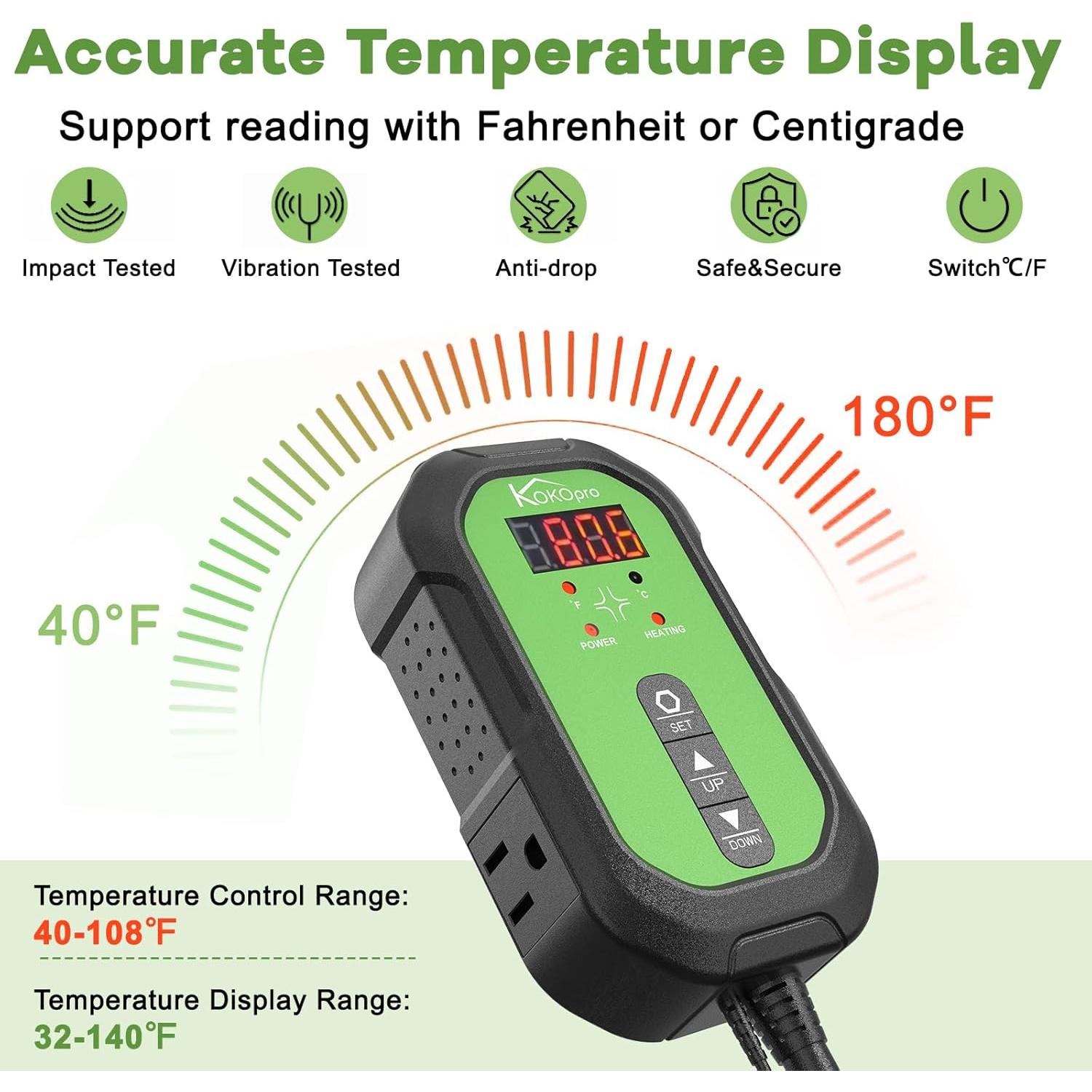 Alfombrilla Térmica KOKOPRO 25x52 cm para Plántulas y Termostato