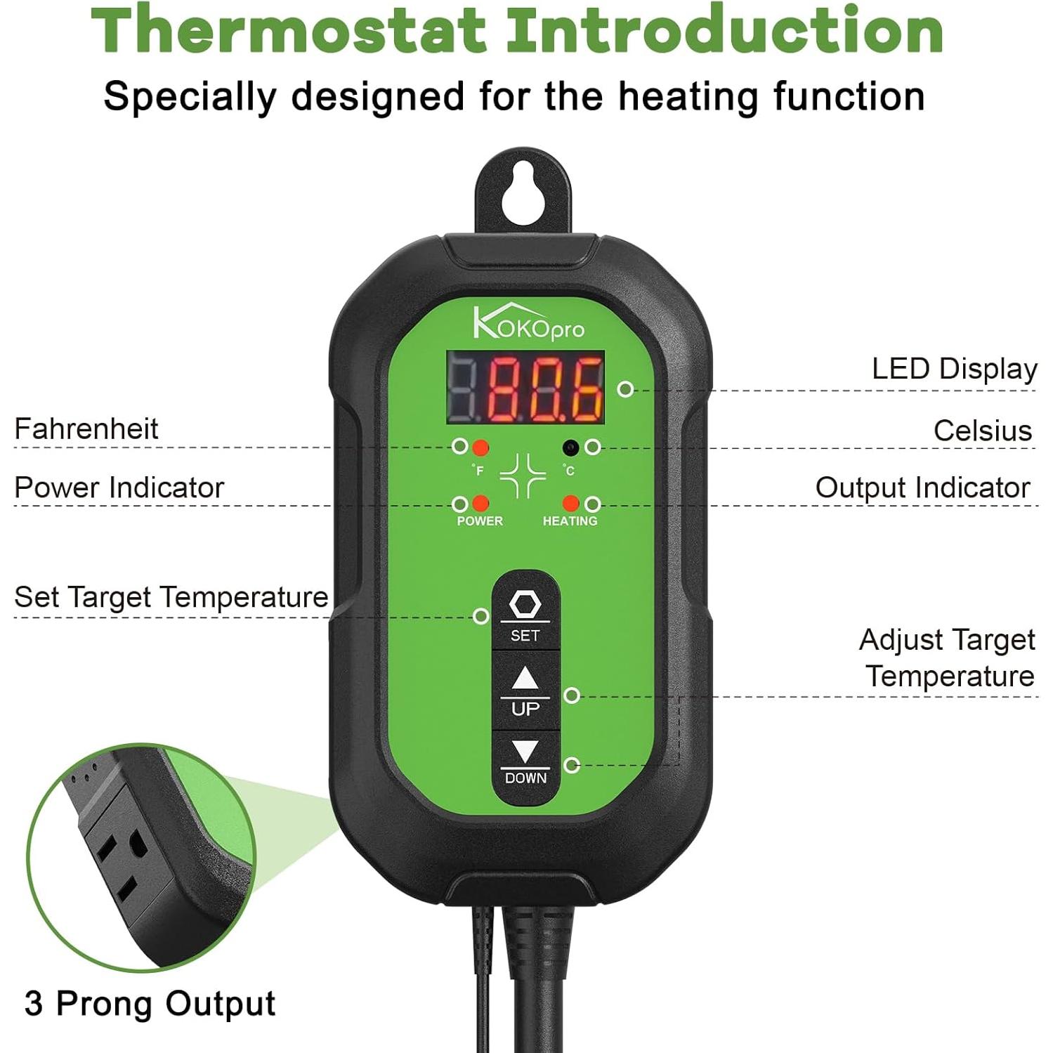 Alfombrilla Térmica KOKOPRO 25x52 cm para Plántulas y Termostato