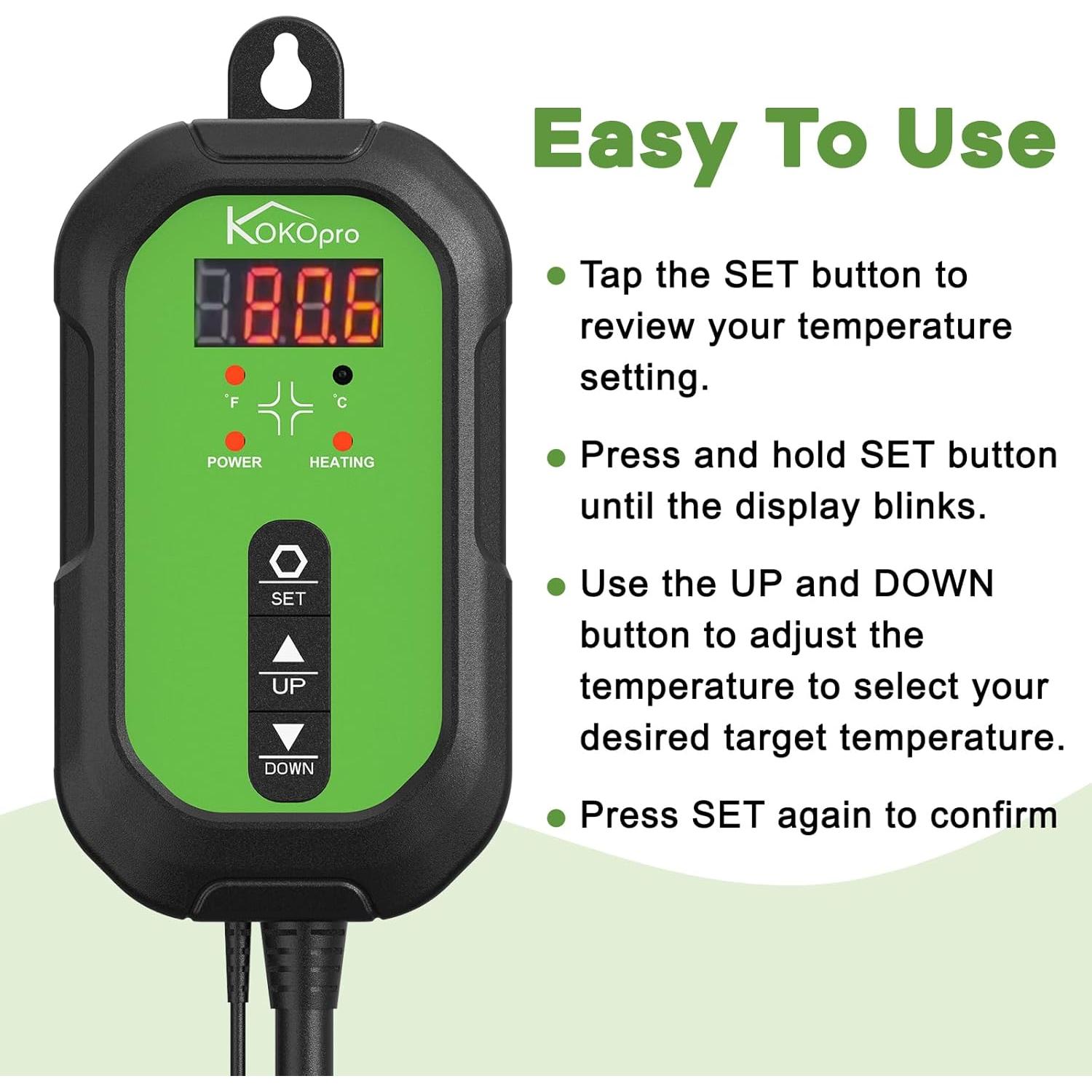 Alfombrilla Térmica KOKOPRO 25x52 cm para Plántulas y Termostato