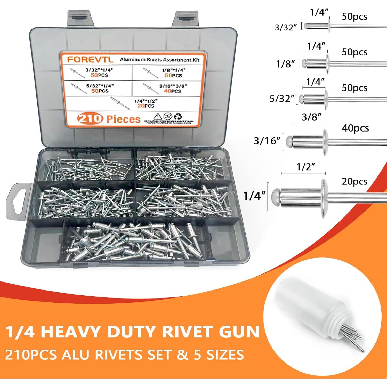 Kit de pistola de remaches FOREVTL FT807 33 cm 210 remaches