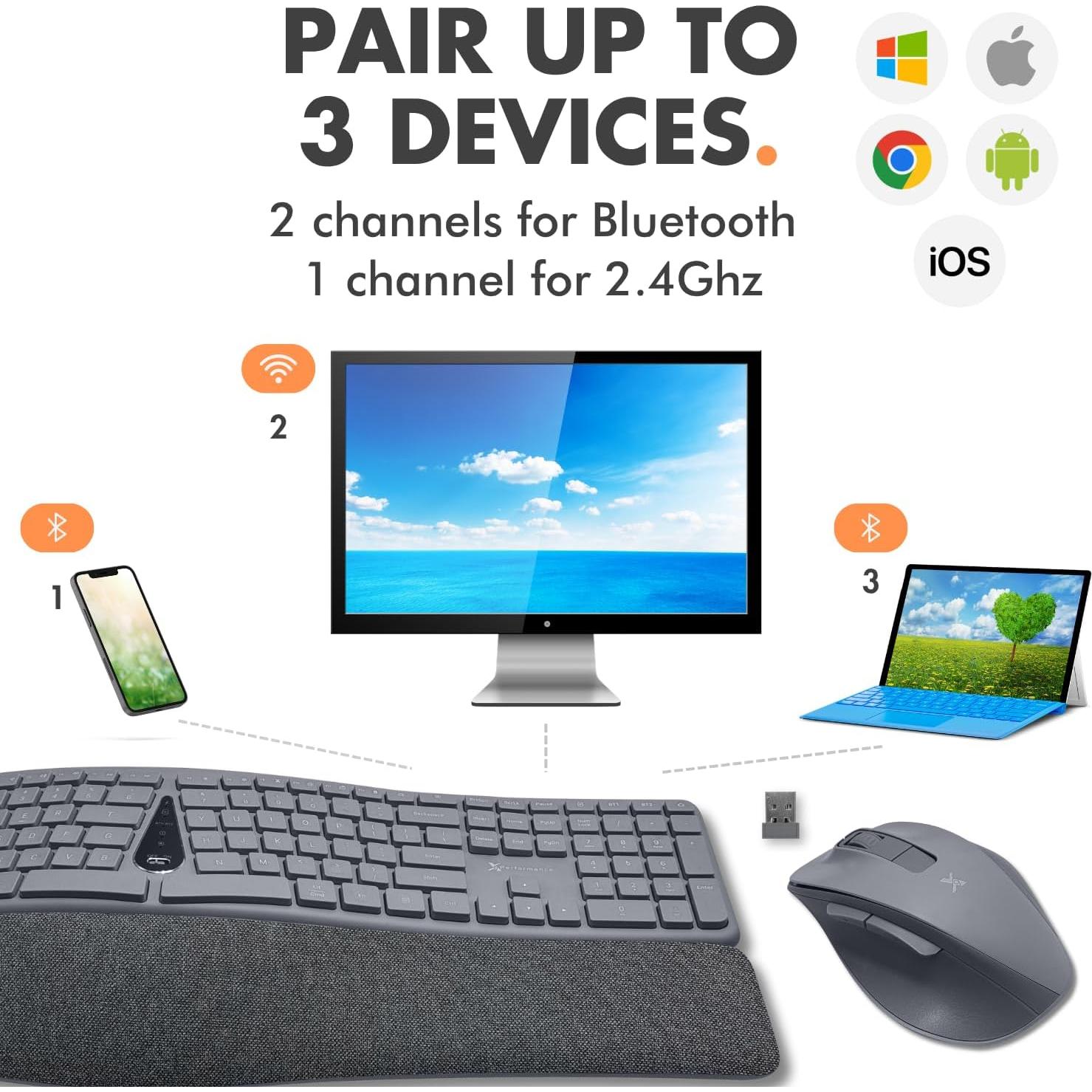 Combo Teclado y Ratón Inalámbrico Ergonómico X9 Gris - Multi-Dispositivo