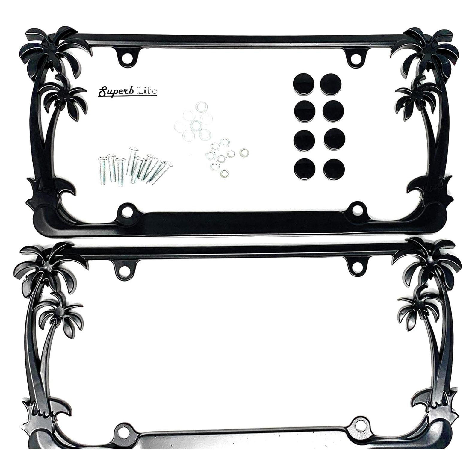 Marco de Placa de Licencia Cromo Superb LNF Tropical Negro - 2 Pzas