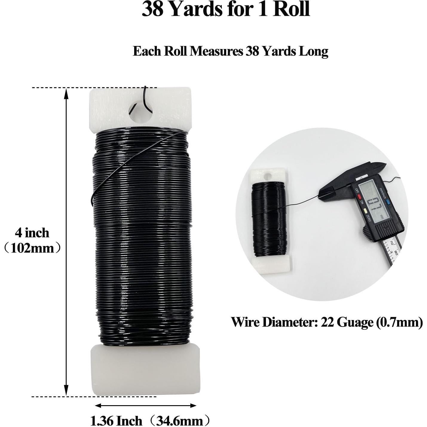 Alambre Floral Negro 22 Calibres 35 Metros para Manualidades