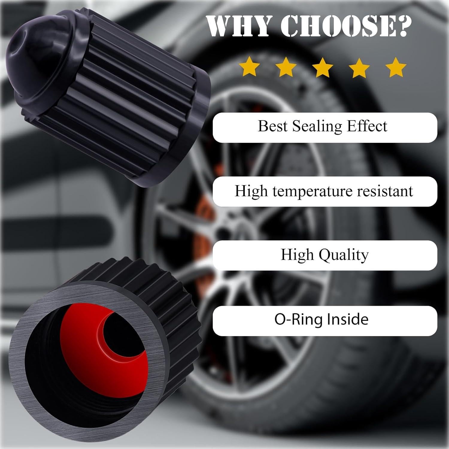 20 Tapones de Válvula de Neumático MEAJOO - Universal Negro