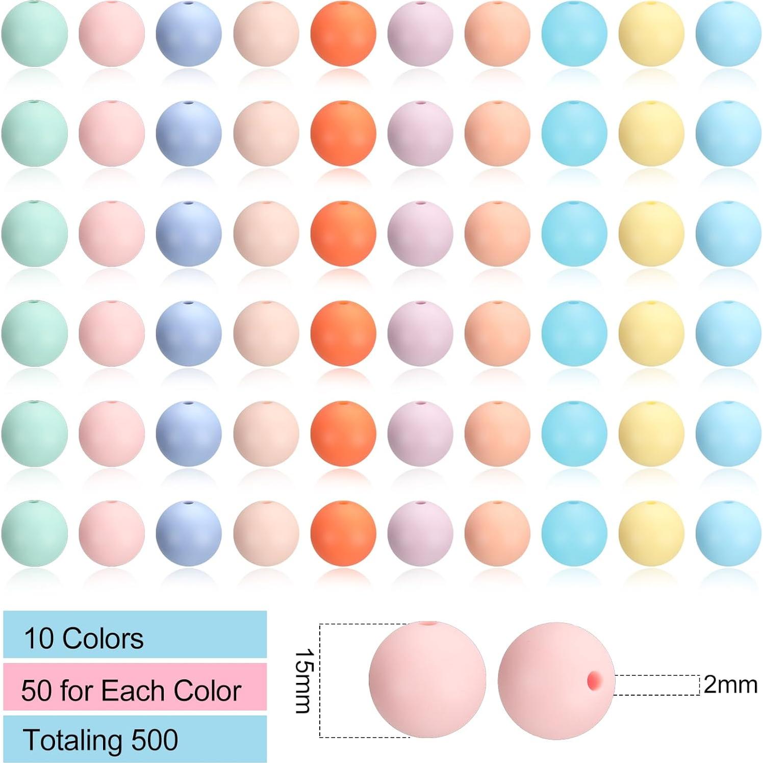 Lyrow 500 Perlas Redondas de Silicona Coloridas 15 mm para Manualidades