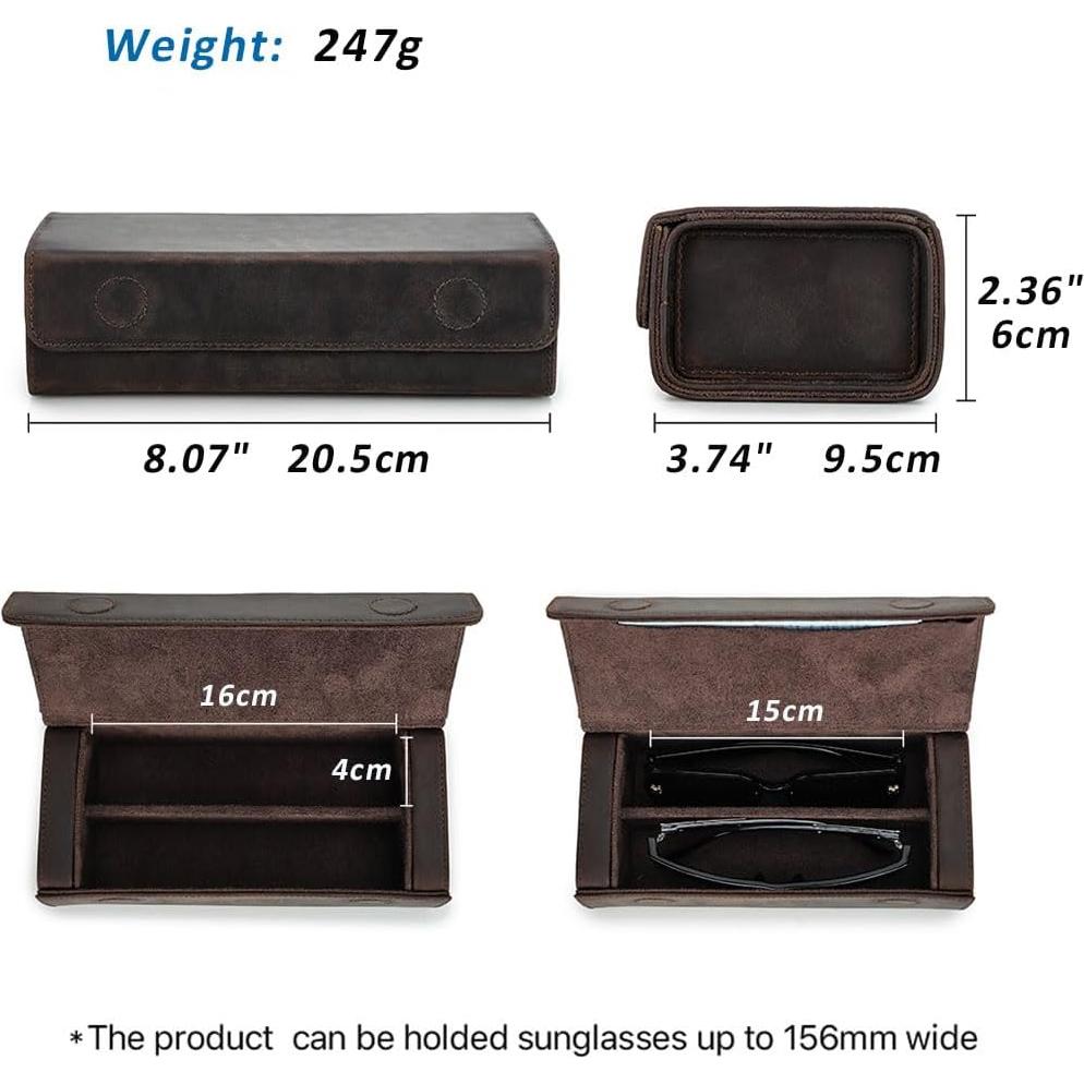Estuche de Gafas de Viaje de Cuero Genuino Marrón 2 Ranuras