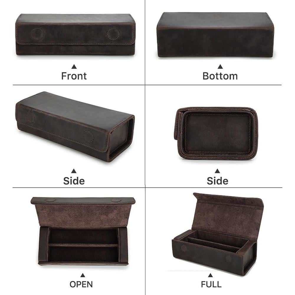 Estuche de Gafas de Viaje de Cuero Genuino Marrón 2 Ranuras