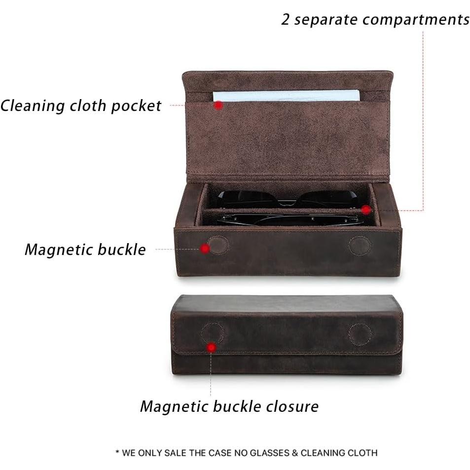 Estuche de Gafas de Viaje de Cuero Genuino Marrón 2 Ranuras