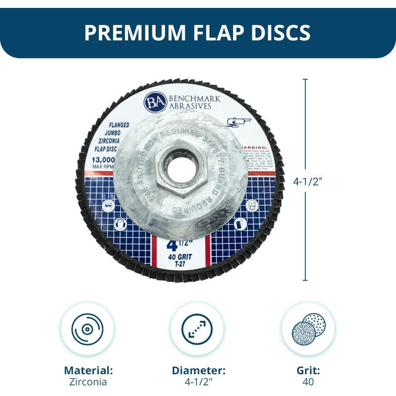 Discos de Aleta Jumbo Zirconia 4.5" 40 Grano Benchmark Abrasives