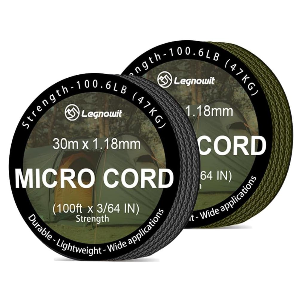 Micro Paracord Legnowit 1.18mm 60.96m 2 Pack Nylon Camping