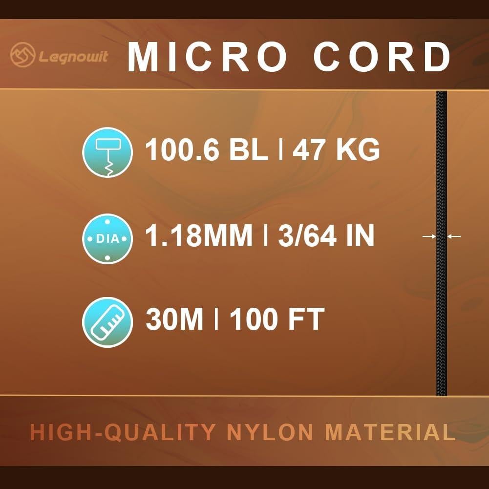 Micro Paracord Legnowit 1.18mm 60.96m 2 Pack Nylon Camping