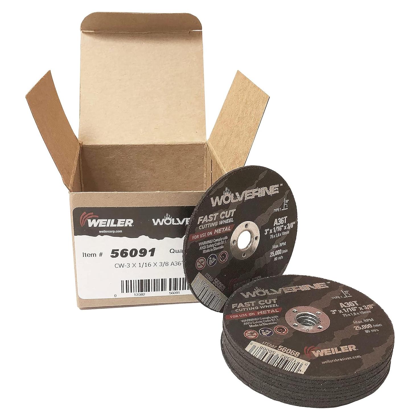 Ruedas de Corte Weiler Wolverine 3" A36T Paquete de 10