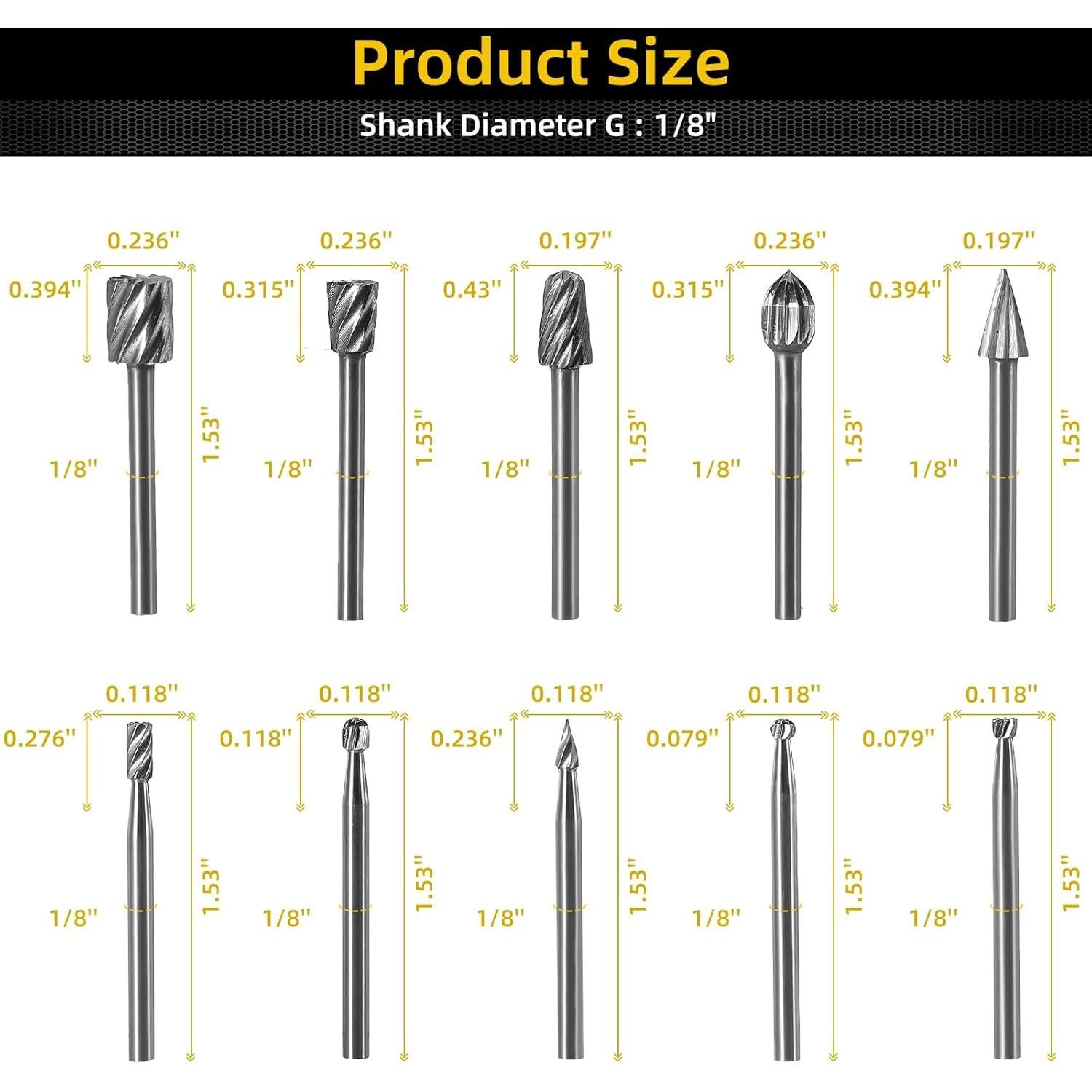 Juego de Puntas de Tallado HSS 10 Piezas 3mm para Carpintería