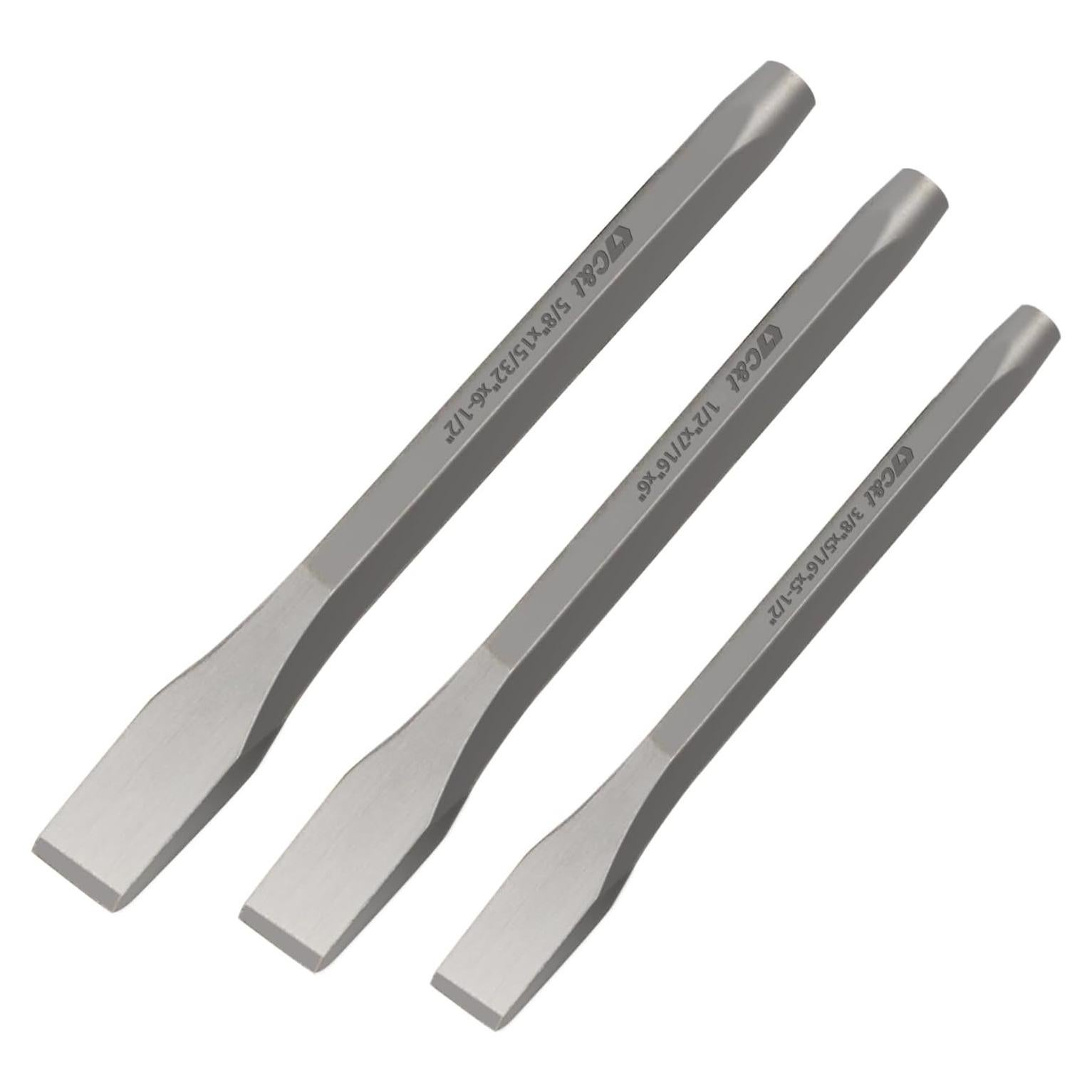 C&T Kit de Cinceles Fríos 3 Piezas Acero Vanadio 9.5, 12.7, 15.9 mm