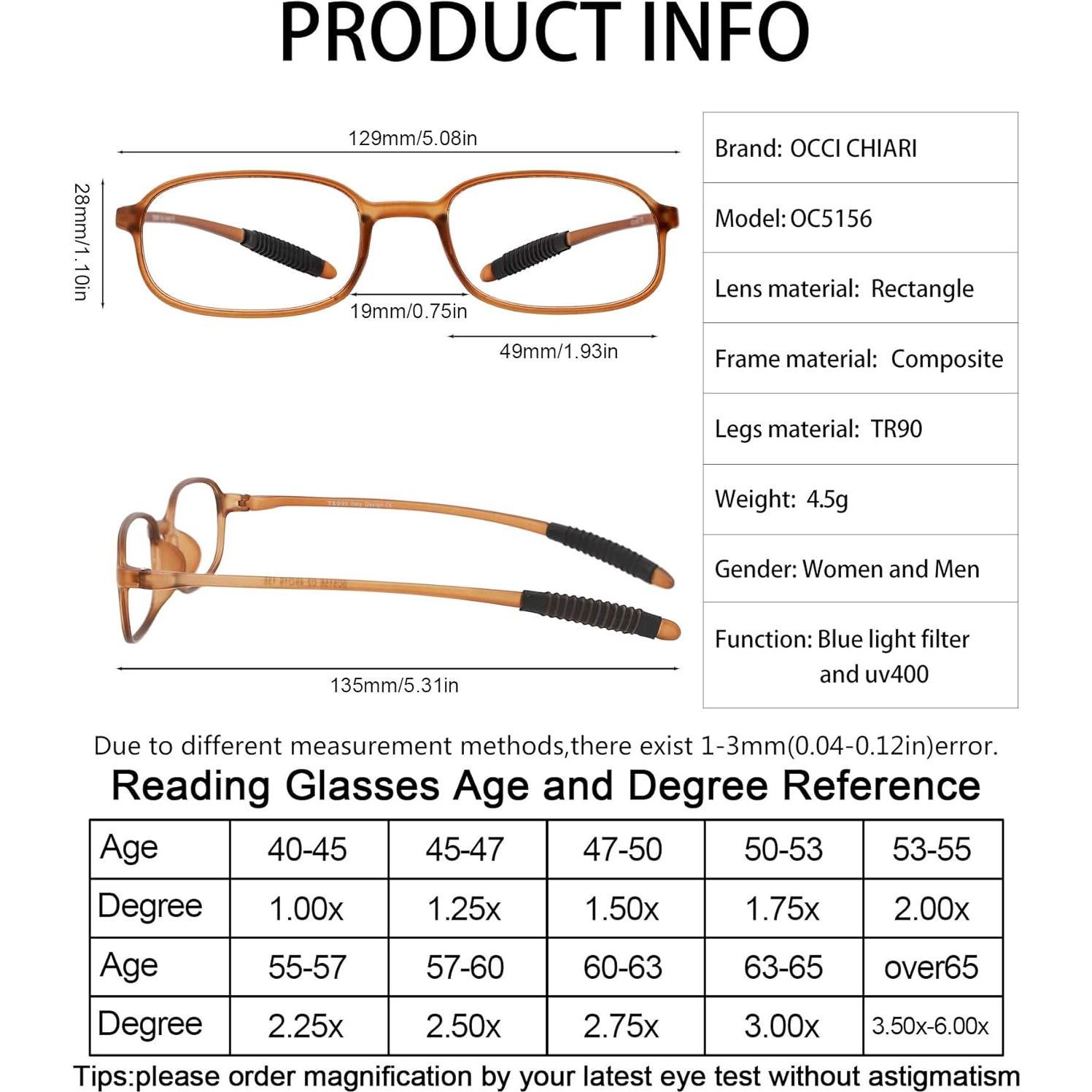 Gafas de Lectura OCCI CHIARI 4 Paquetes Anti Luz Azul 1.0x