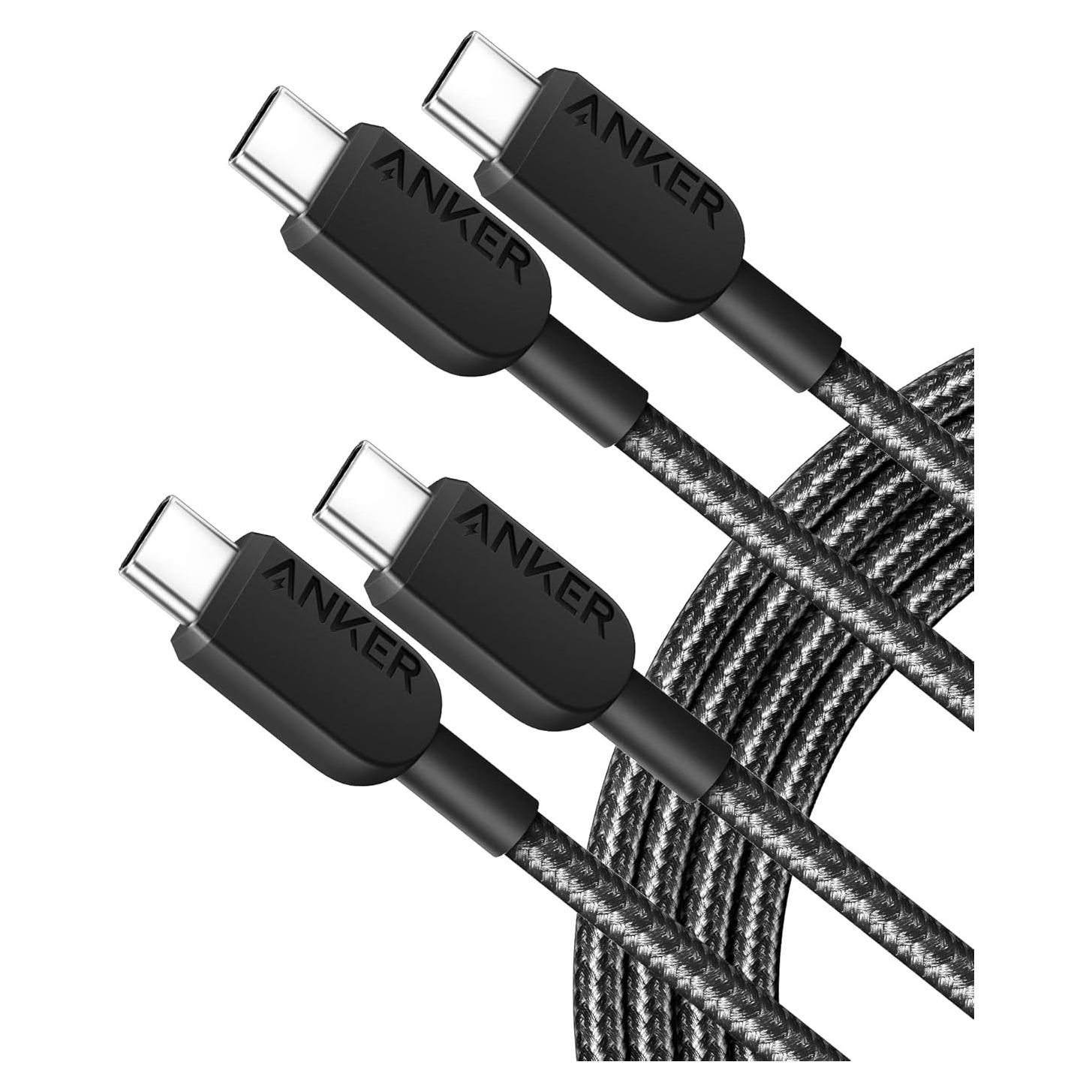 Cable USB C a USB C Anker 310, 2 paquetes, 182 cm, Negro