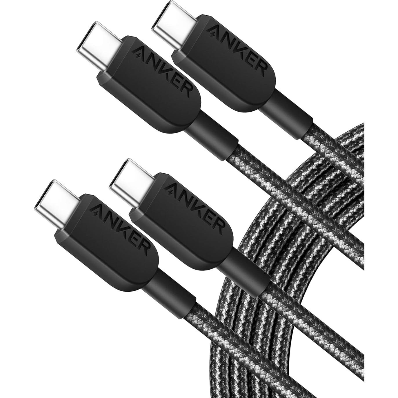 Cable USB C a USB C Anker 310, 2 paquetes, 182 cm, Negro