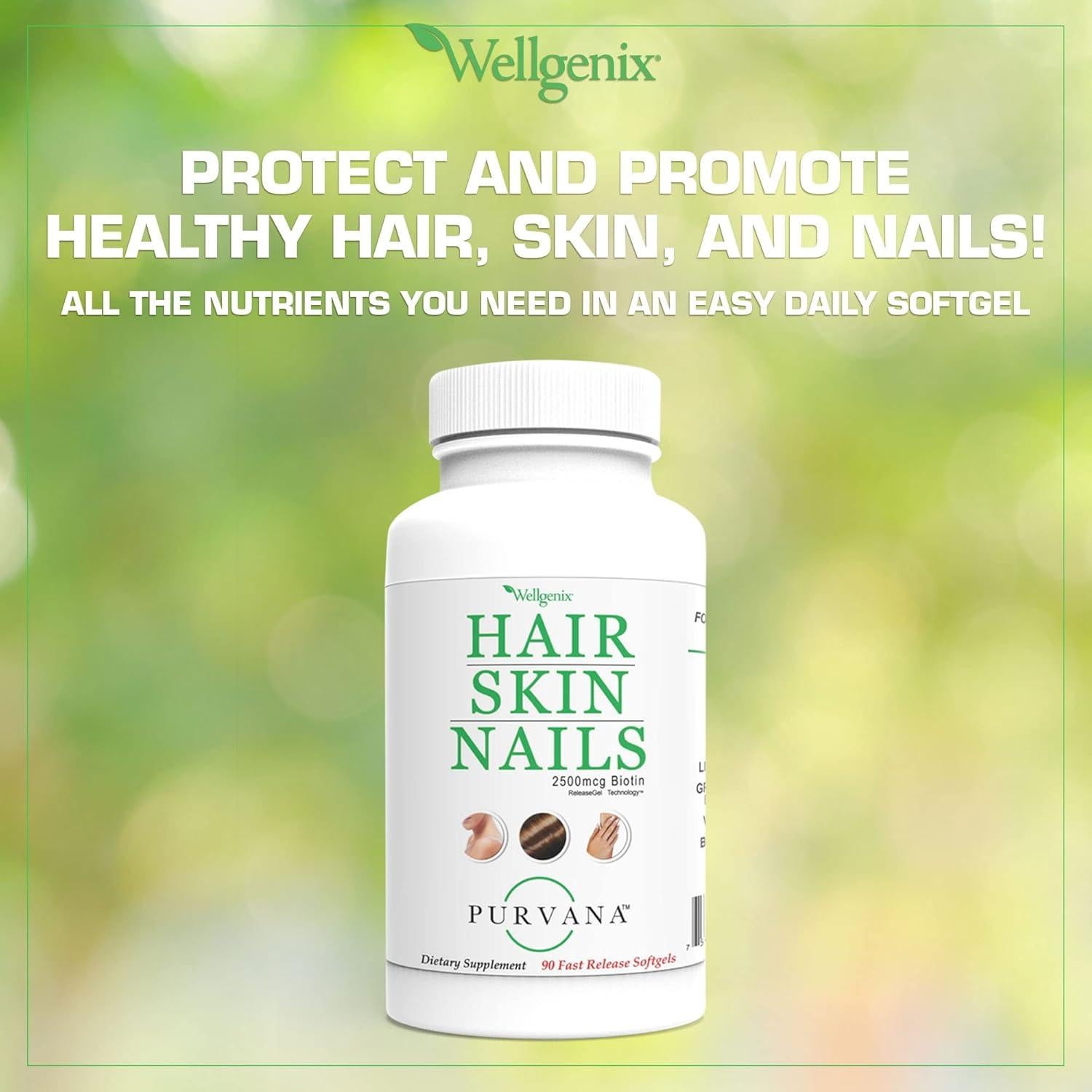 Suplemento Wellgenix Purvana para Cabello, Piel y Uñas - 90 Softgels