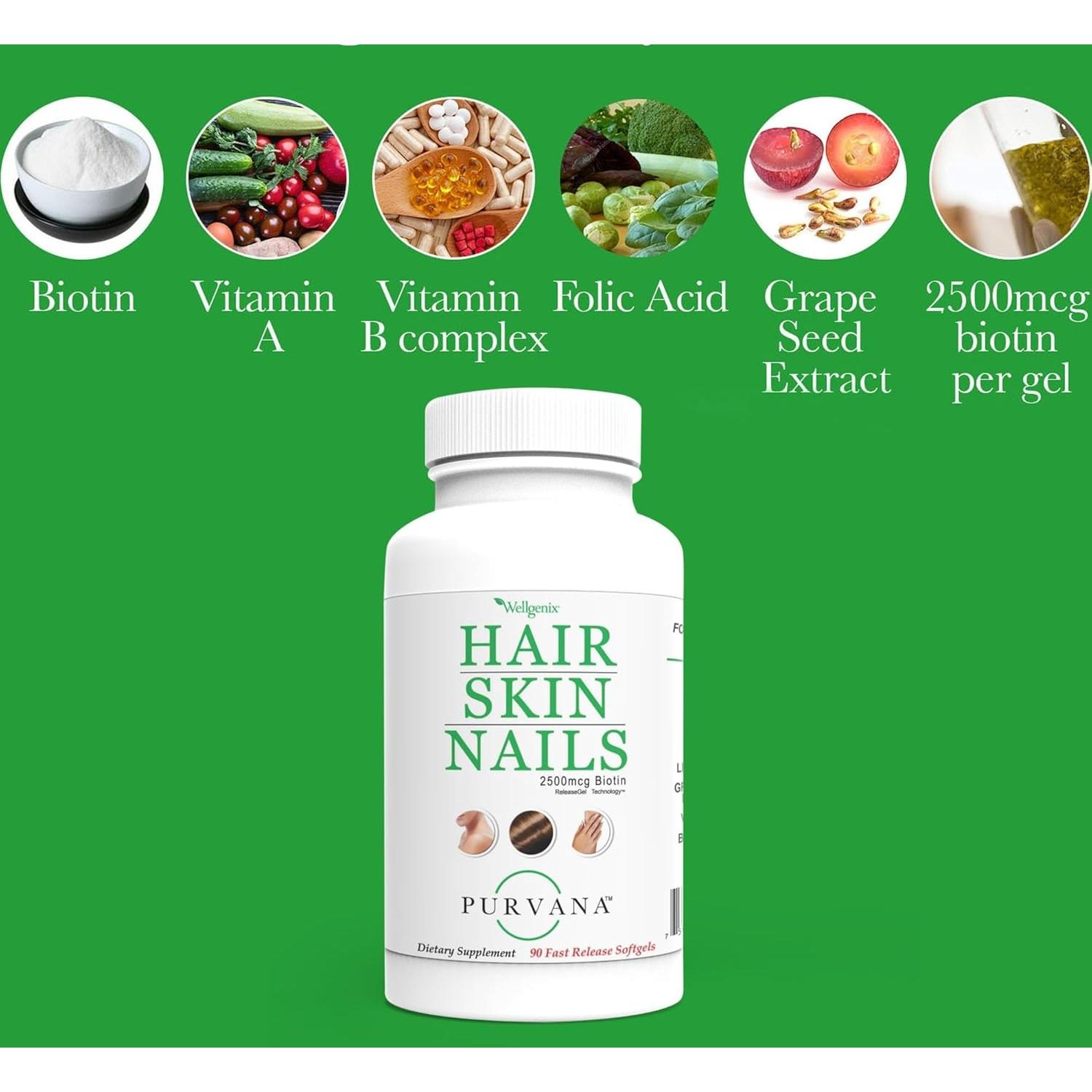 Suplemento Wellgenix Purvana para Cabello, Piel y Uñas - 90 Softgels