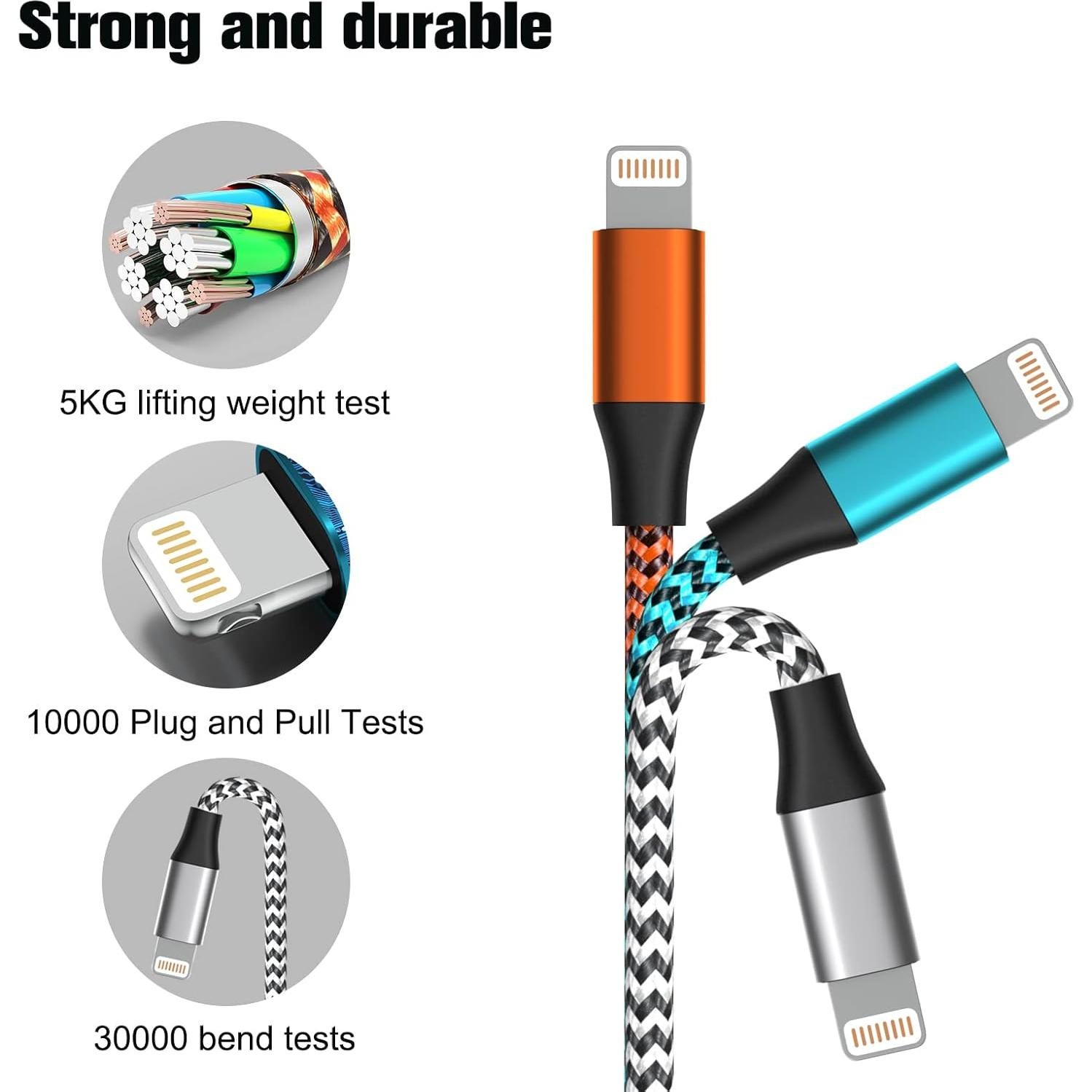 Cargador Lightning KMOMO 3 Unidades 0.91m para iPhone