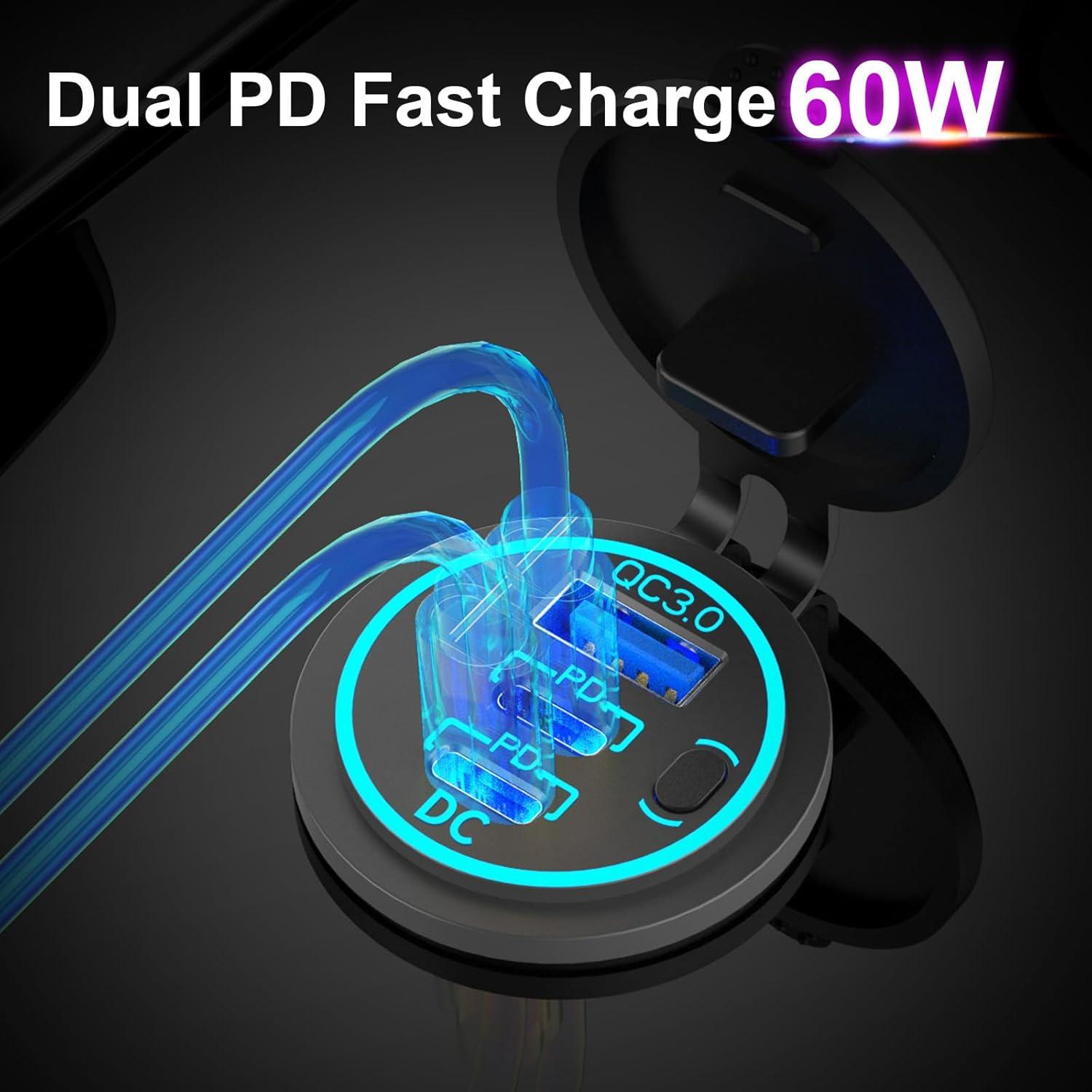 Cargador USB-C de Coche TIANWIDJEW 12V Doble 30W PD 18W QC3.0