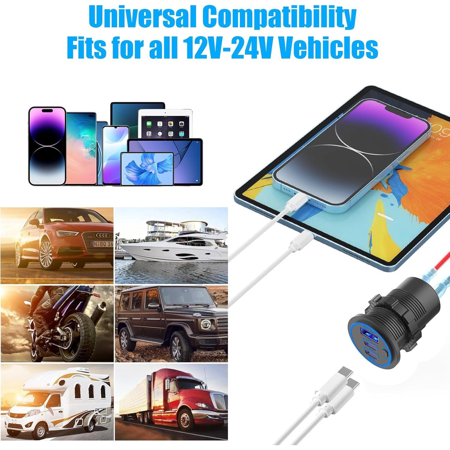 Cargador USB-C de Coche TIANWIDJEW 12V Doble 30W PD 18W QC3.0