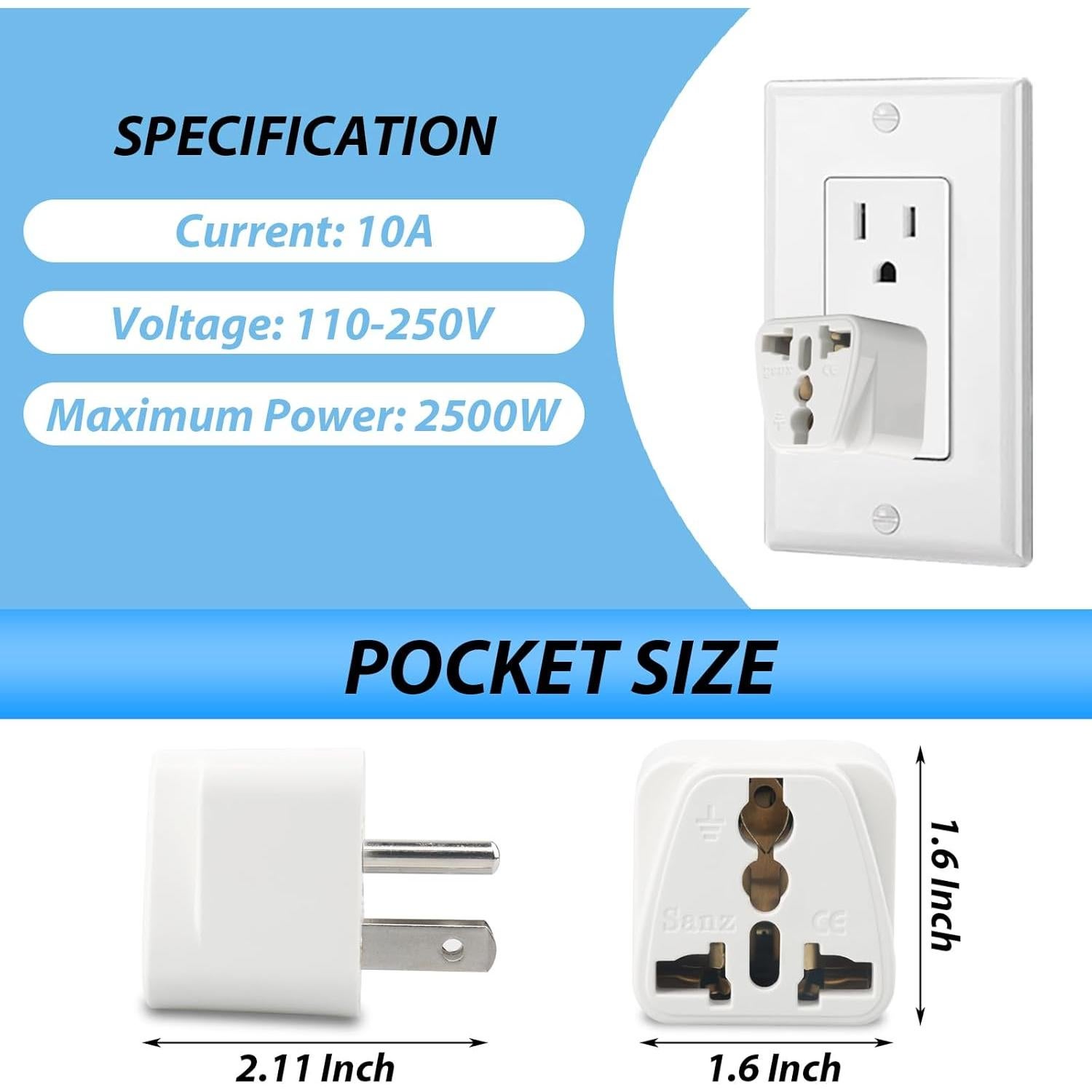 Adaptador de Enchufe Universal TiKeTaoKe - Paquete de 6