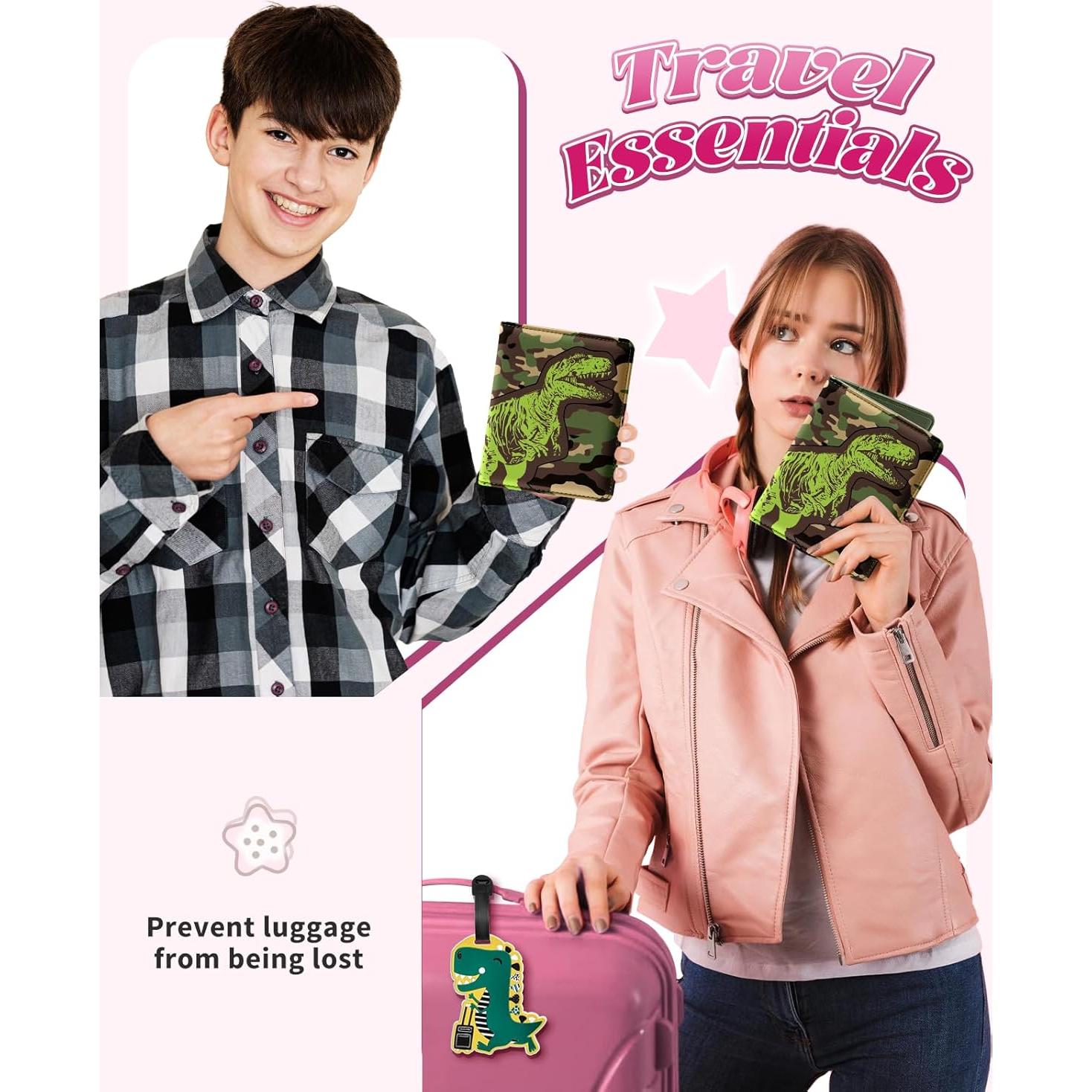 Porta Pasaporte y Etiqueta de Equipaje Slohif Dinosaurio Niños