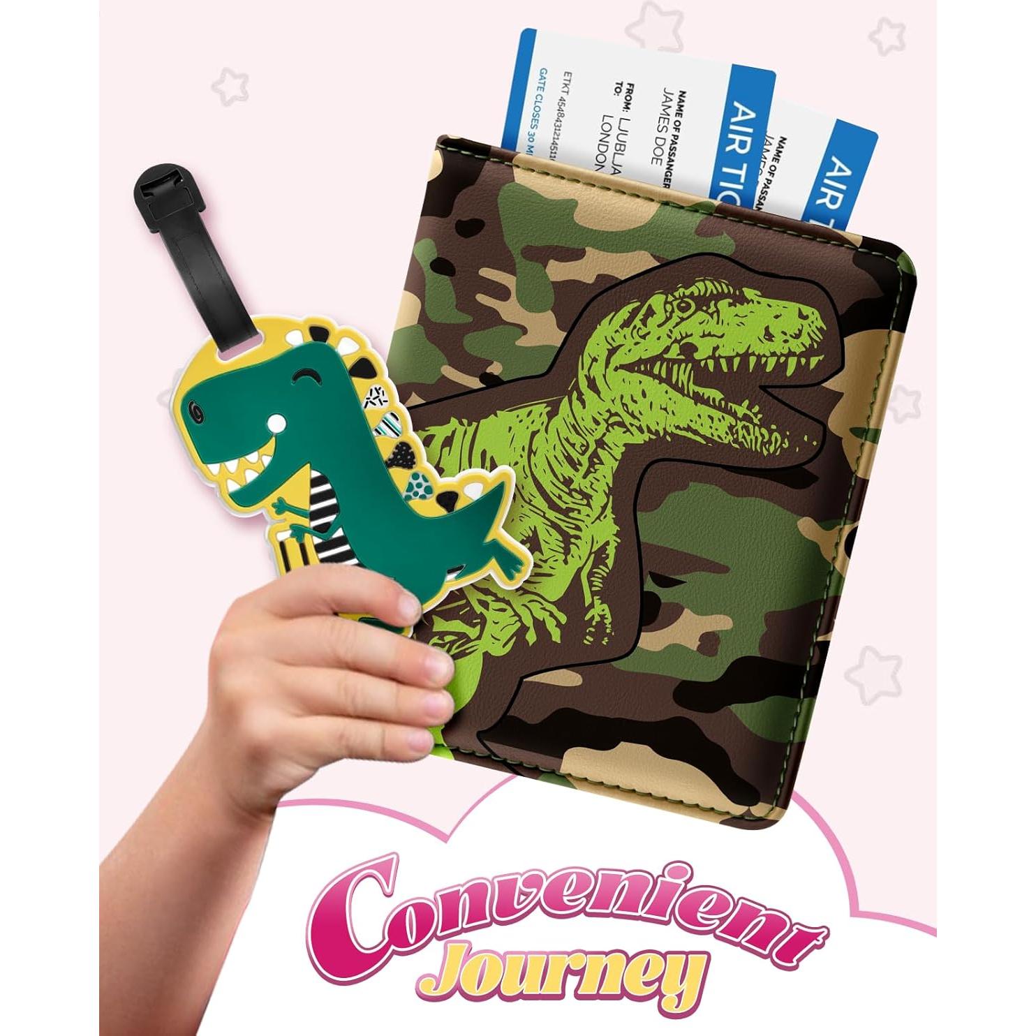 Porta Pasaporte y Etiqueta de Equipaje Slohif Dinosaurio Niños