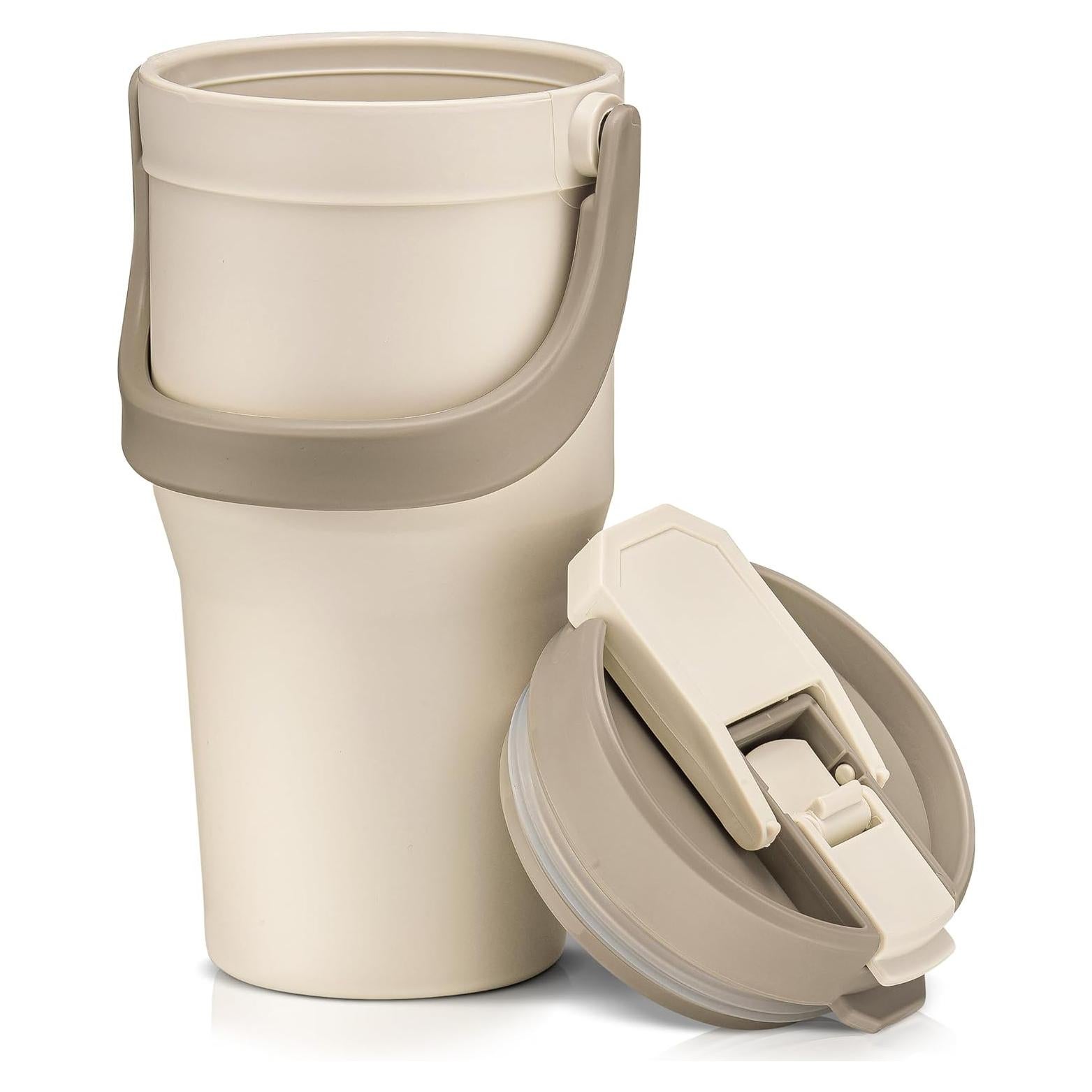 Taza de Viaje Reutilizable Tribello 24 oz Beige a Prueba de Fugas