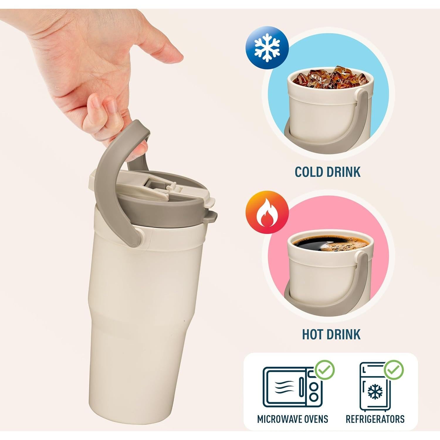 Taza de Viaje Reutilizable Tribello 24 oz Beige a Prueba de Fugas