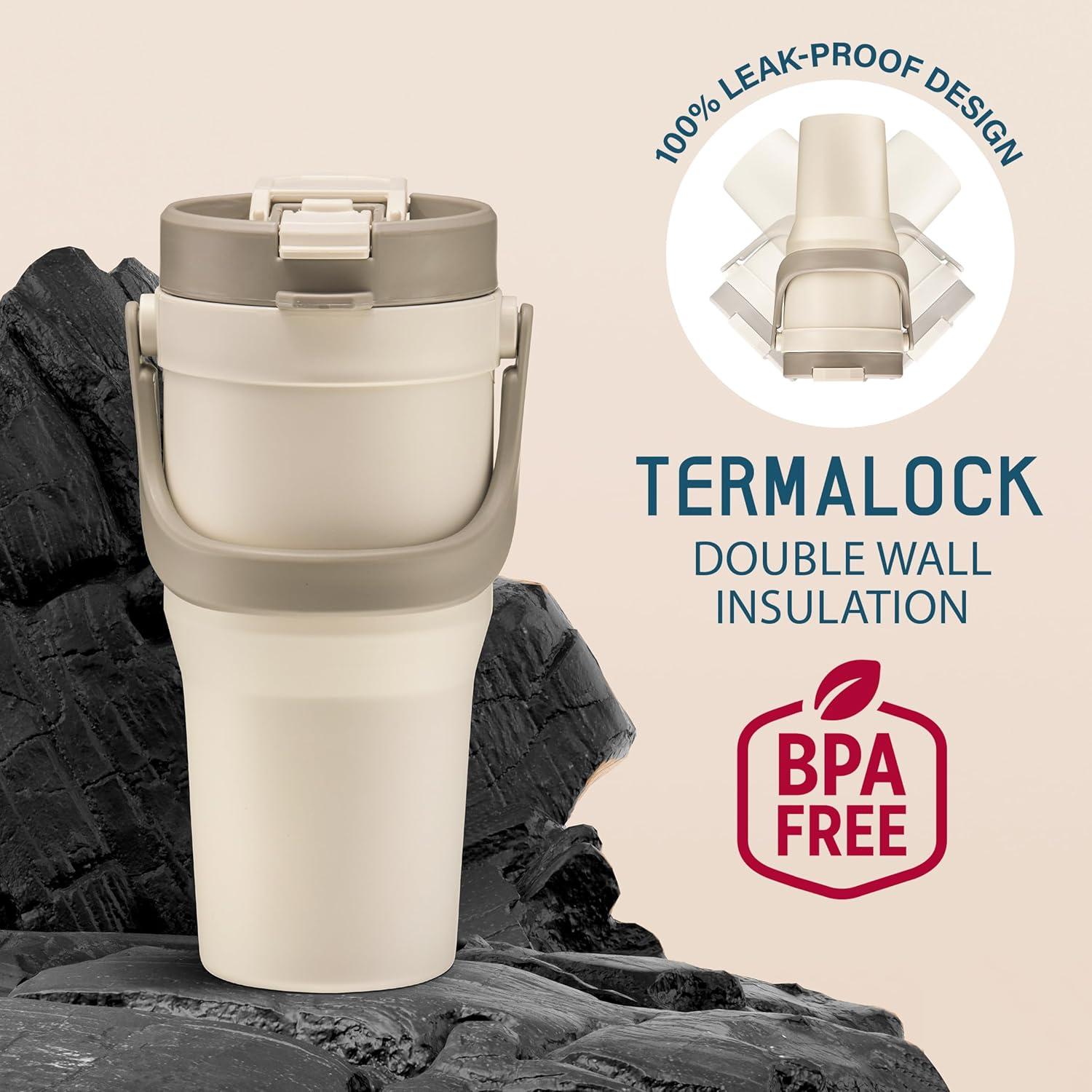 Taza de Viaje Reutilizable Tribello 24 oz Beige a Prueba de Fugas