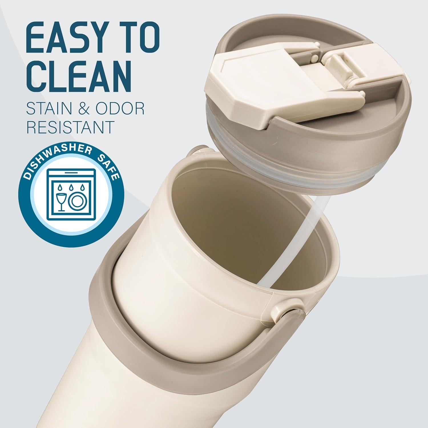 Taza de Viaje Reutilizable Tribello 24 oz Beige a Prueba de Fugas