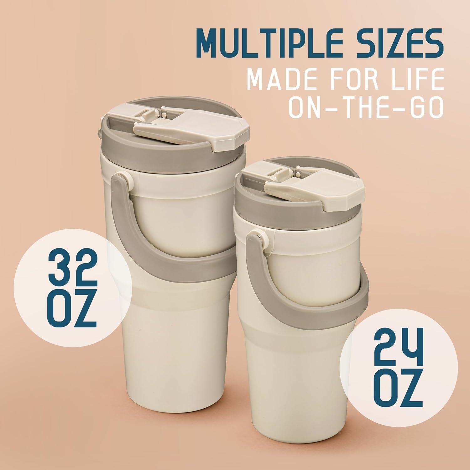 Taza de Viaje Reutilizable Tribello 24 oz Beige a Prueba de Fugas