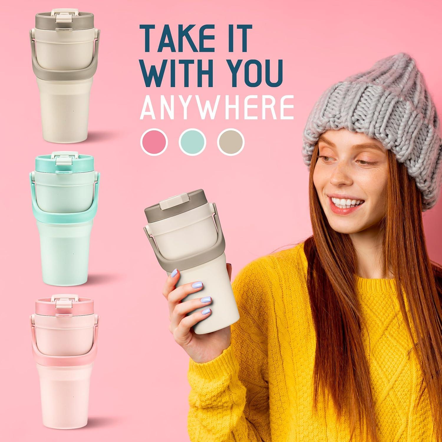 Taza de Viaje Reutilizable Tribello 24 oz Beige a Prueba de Fugas