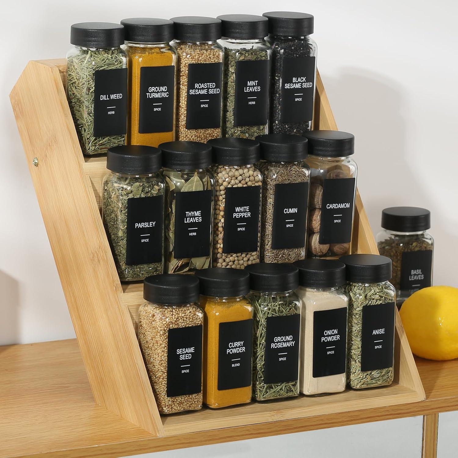 Juego de 24 Tarros de Especias de Vidrio 118ml con Etiquetas