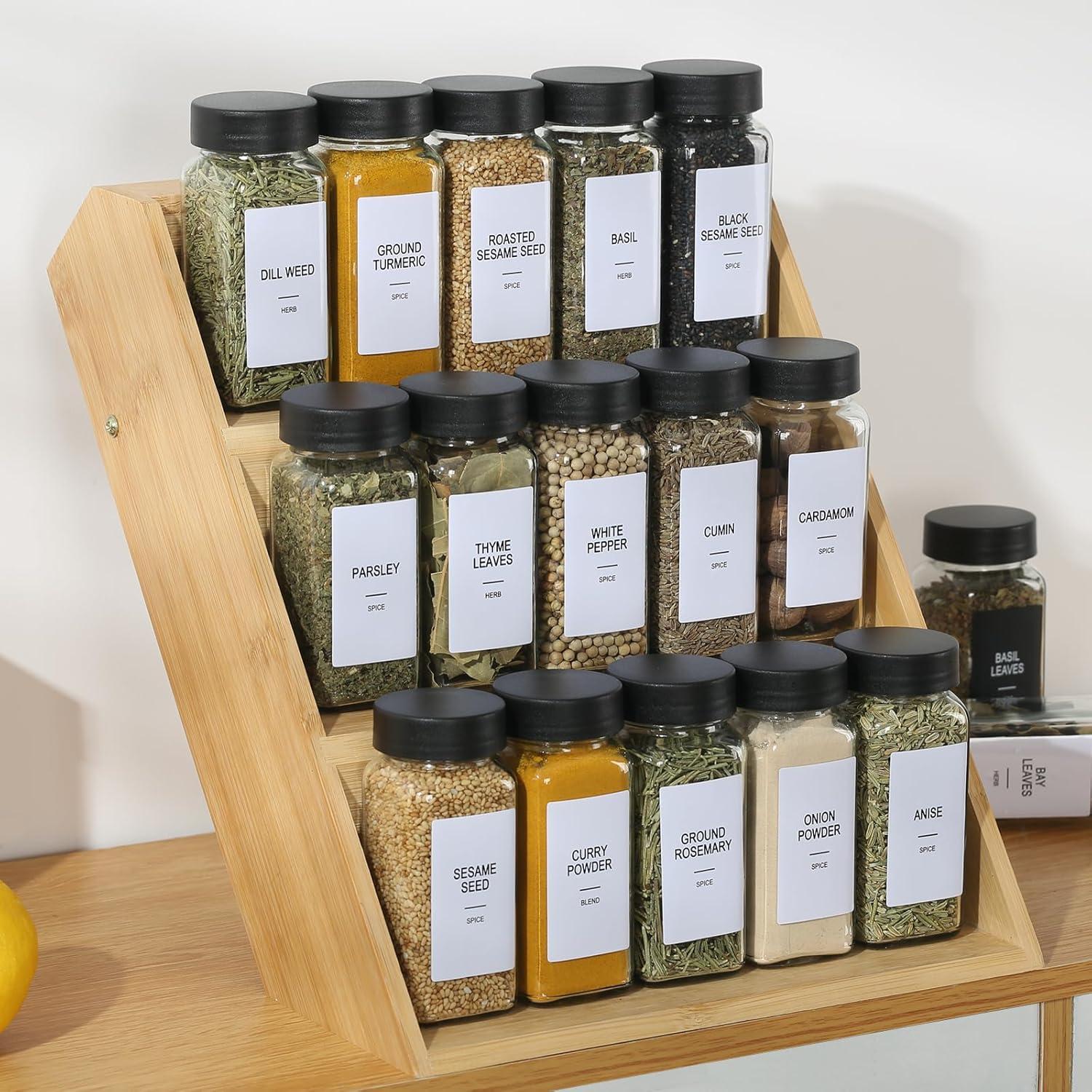 Juego de 24 Tarros de Especias de Vidrio 118ml con Etiquetas