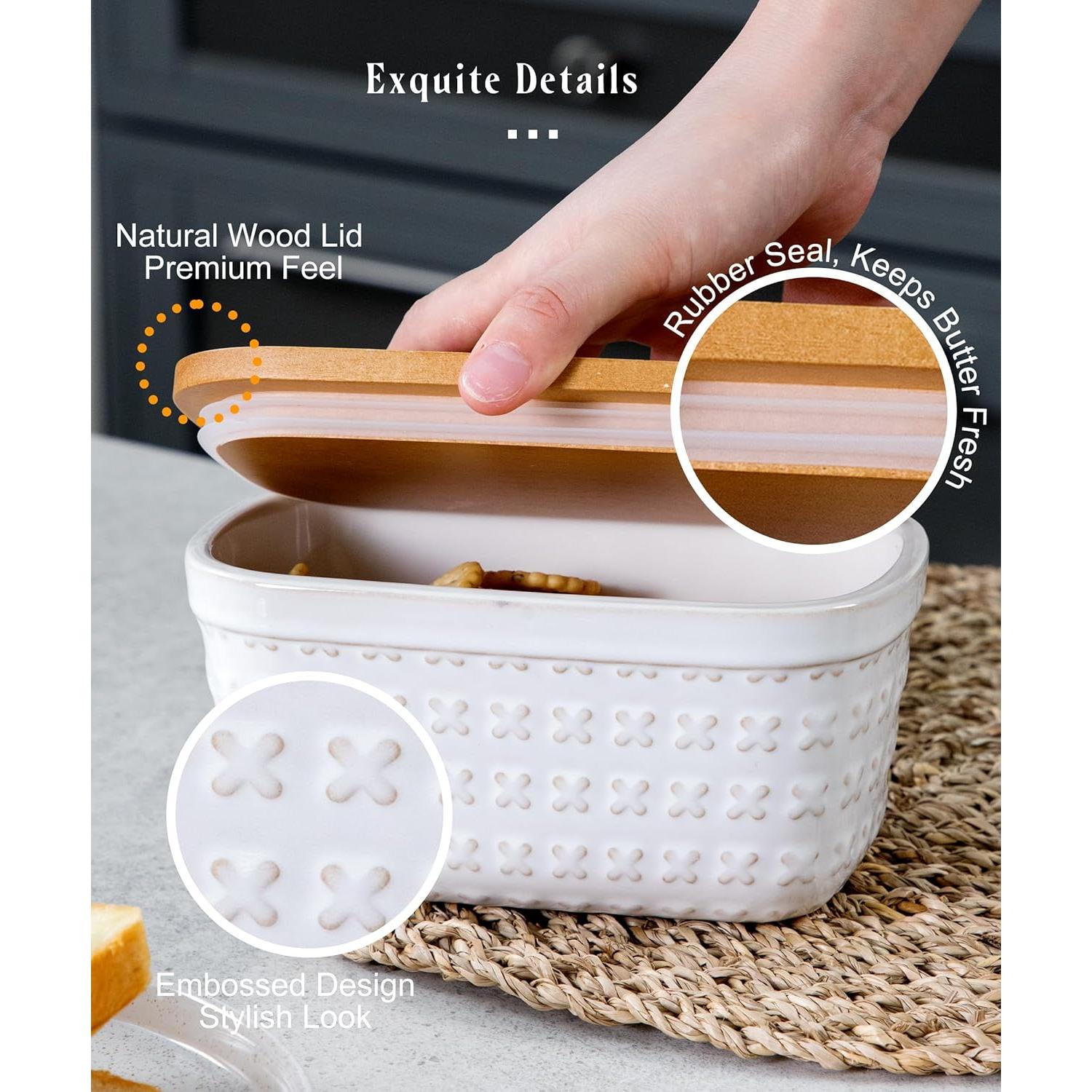 Plato de Mantequilla Cerámica Nucookery con Tapa de Madera