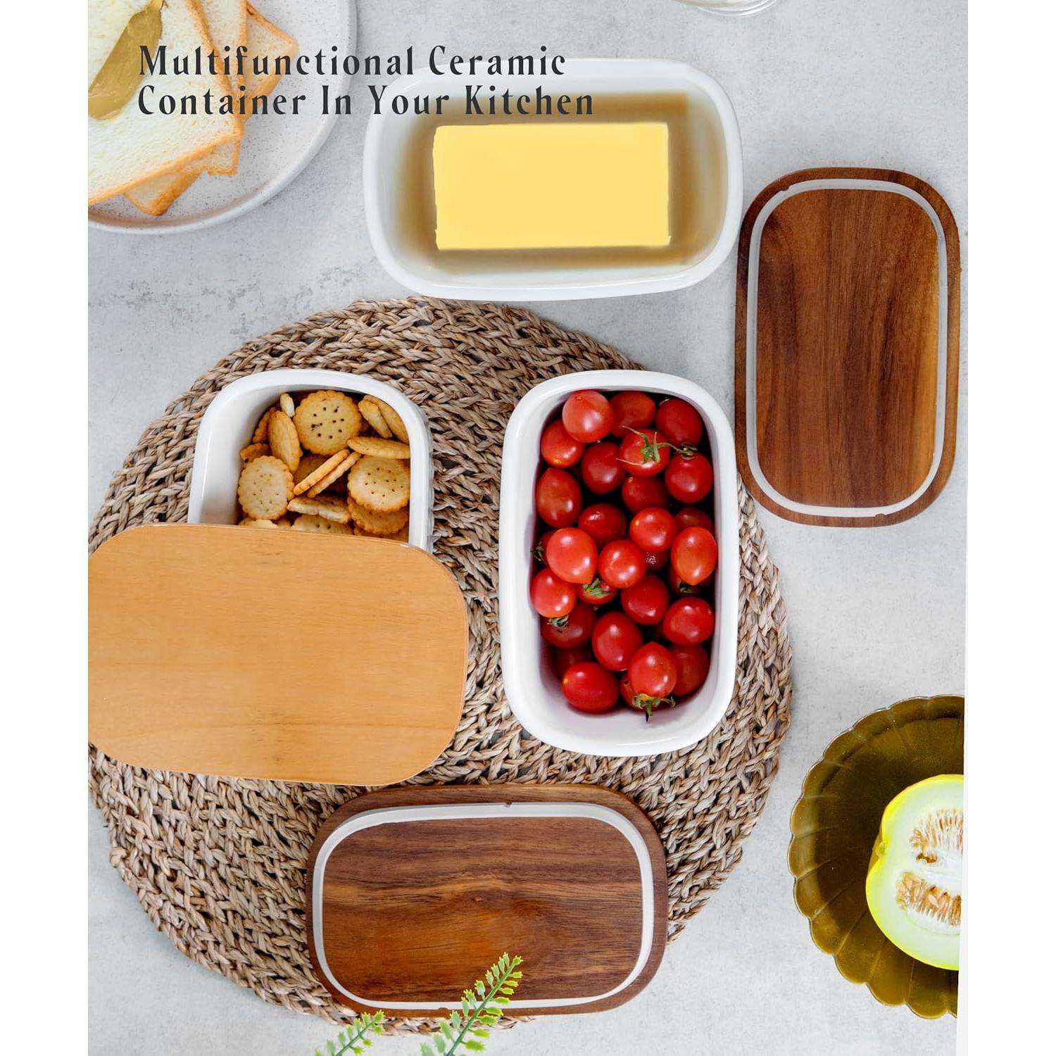 Plato de Mantequilla Cerámica Nucookery con Tapa de Madera