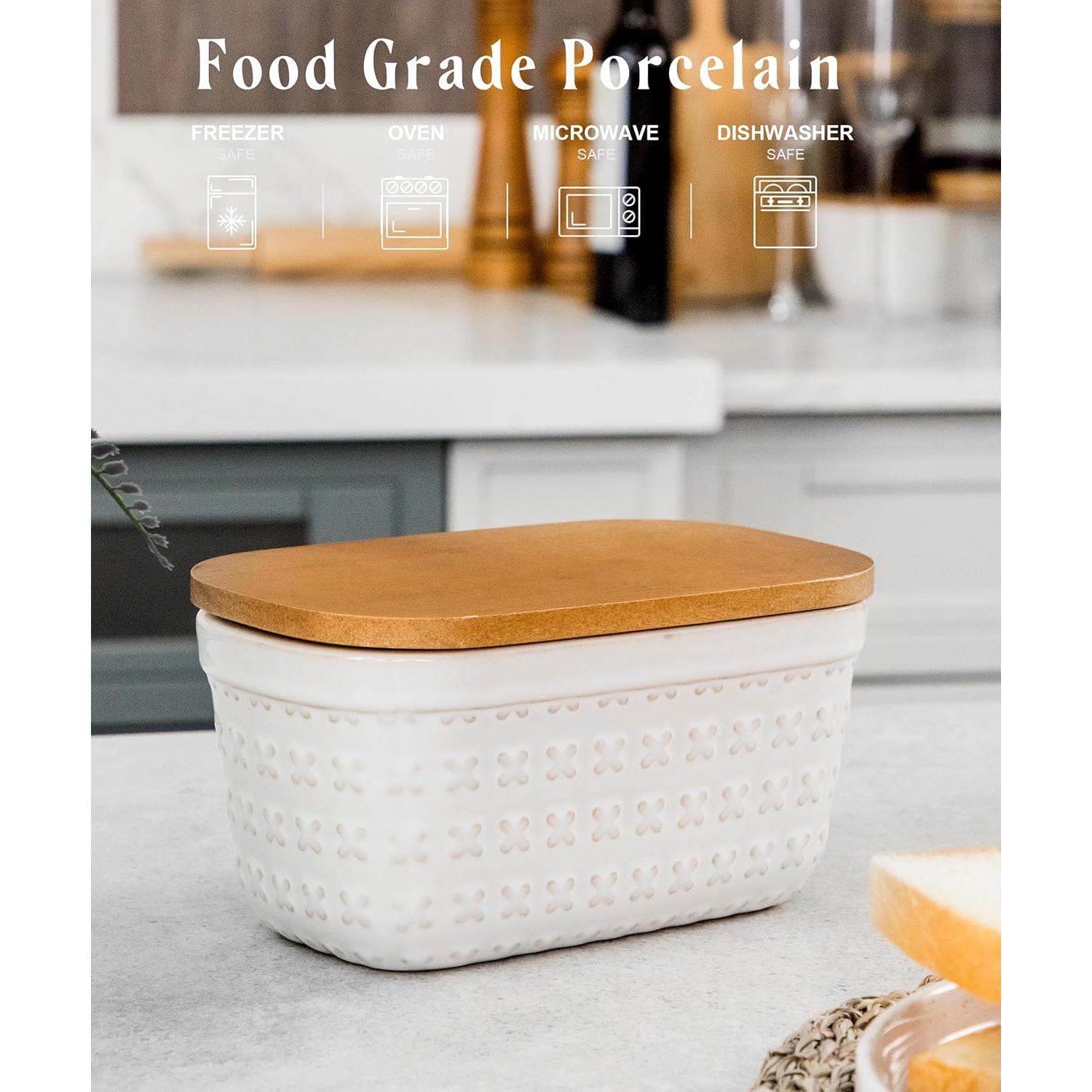 Plato de Mantequilla Cerámica Nucookery con Tapa de Madera