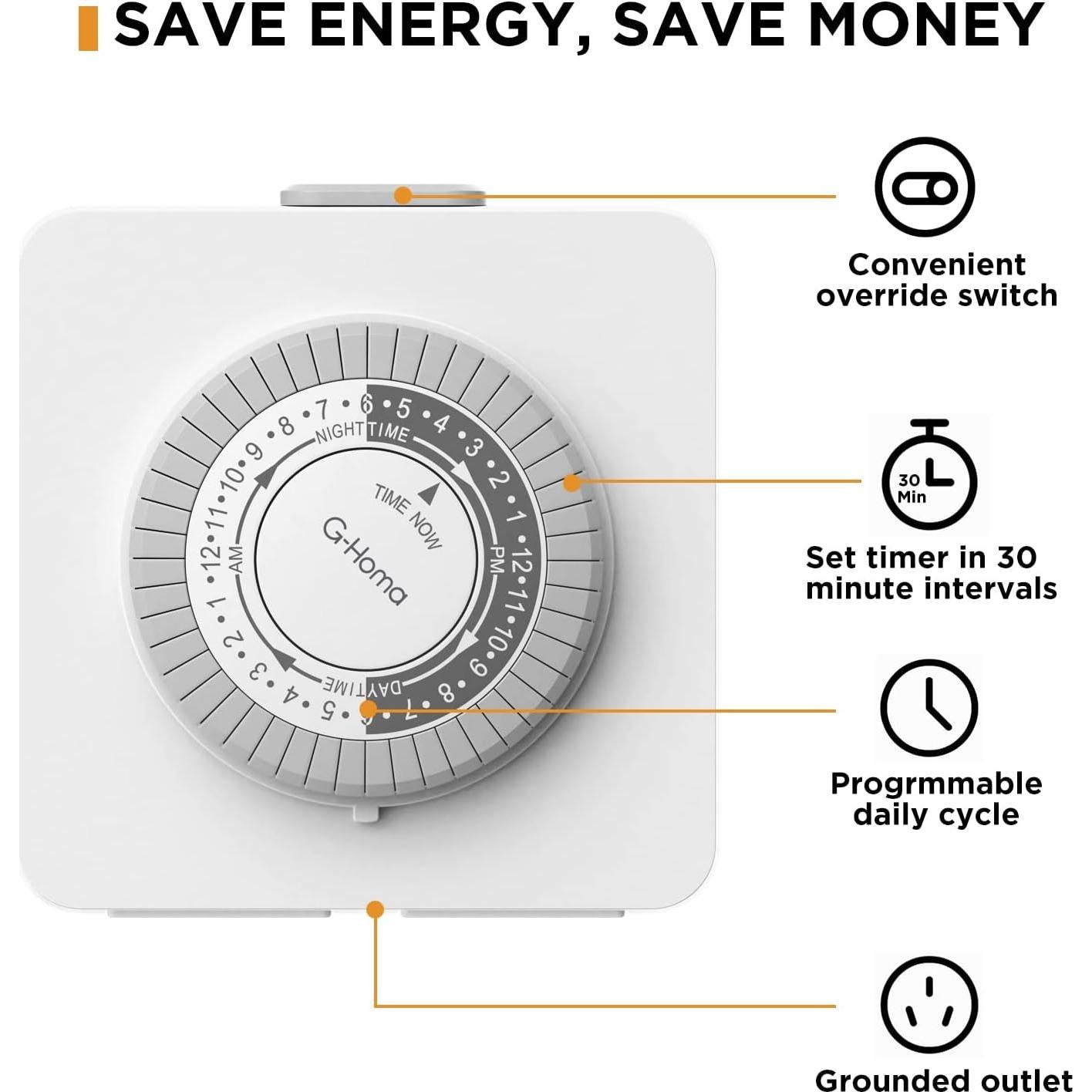Temporizador Mecánico G-Homa 24 Horas 2 Salidas a Tierra