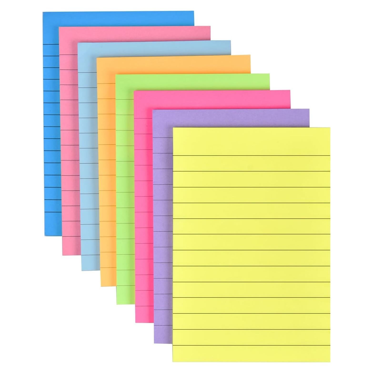 Paquete de 8 Notas Adhesivas Rayadas WSPER 10x15 cm Colores Brillantes