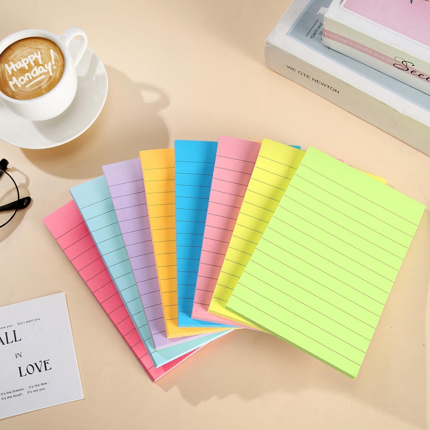 Paquete de 8 Notas Adhesivas Rayadas WSPER 10x15 cm Colores Brillantes
