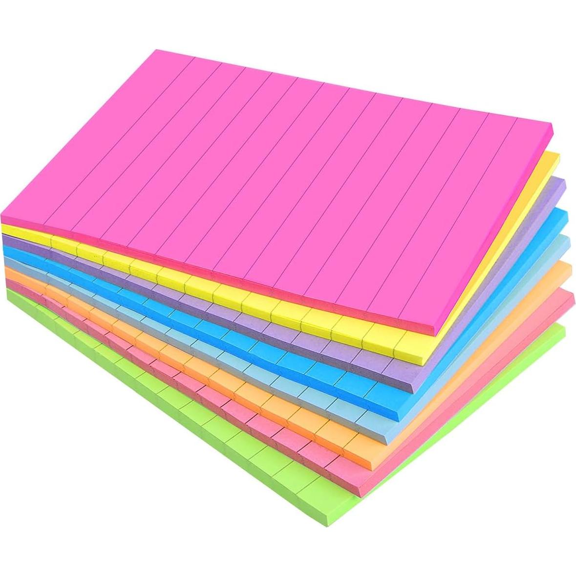 Paquete de 8 Notas Adhesivas Rayadas WSPER 10x15 cm Colores Brillantes