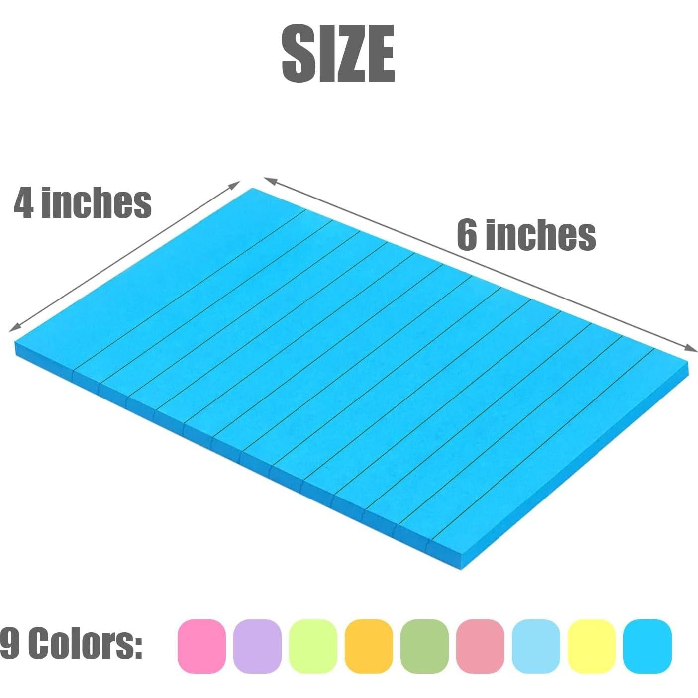 Paquete de 8 Notas Adhesivas Rayadas WSPER 10x15 cm Colores Brillantes