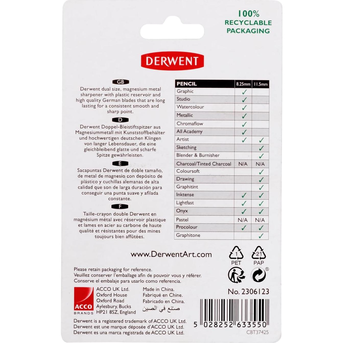 Sacapuntas Doble Orificio Derwent con Contenedor - Negro