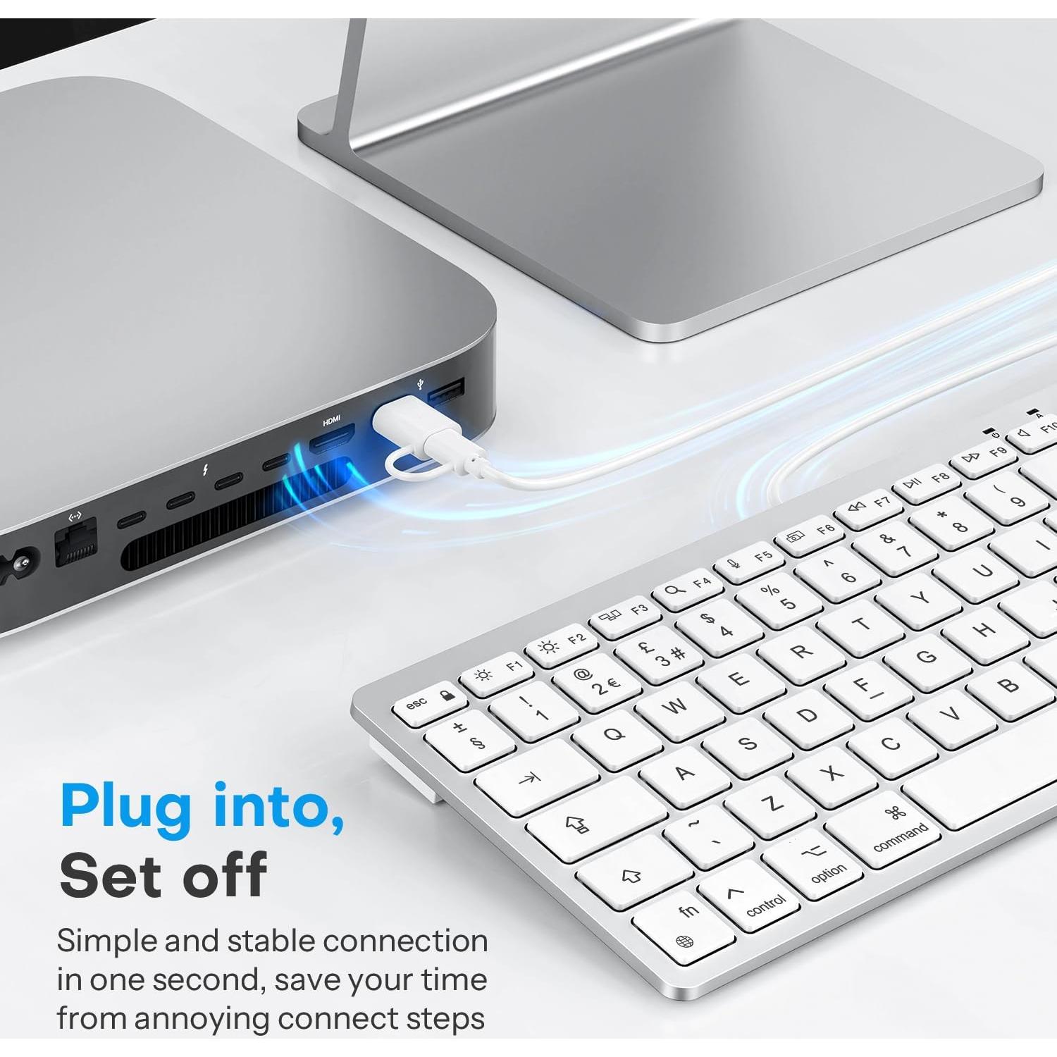 Teclado OMOTON con cable para Mac USB y Type-C Blanco