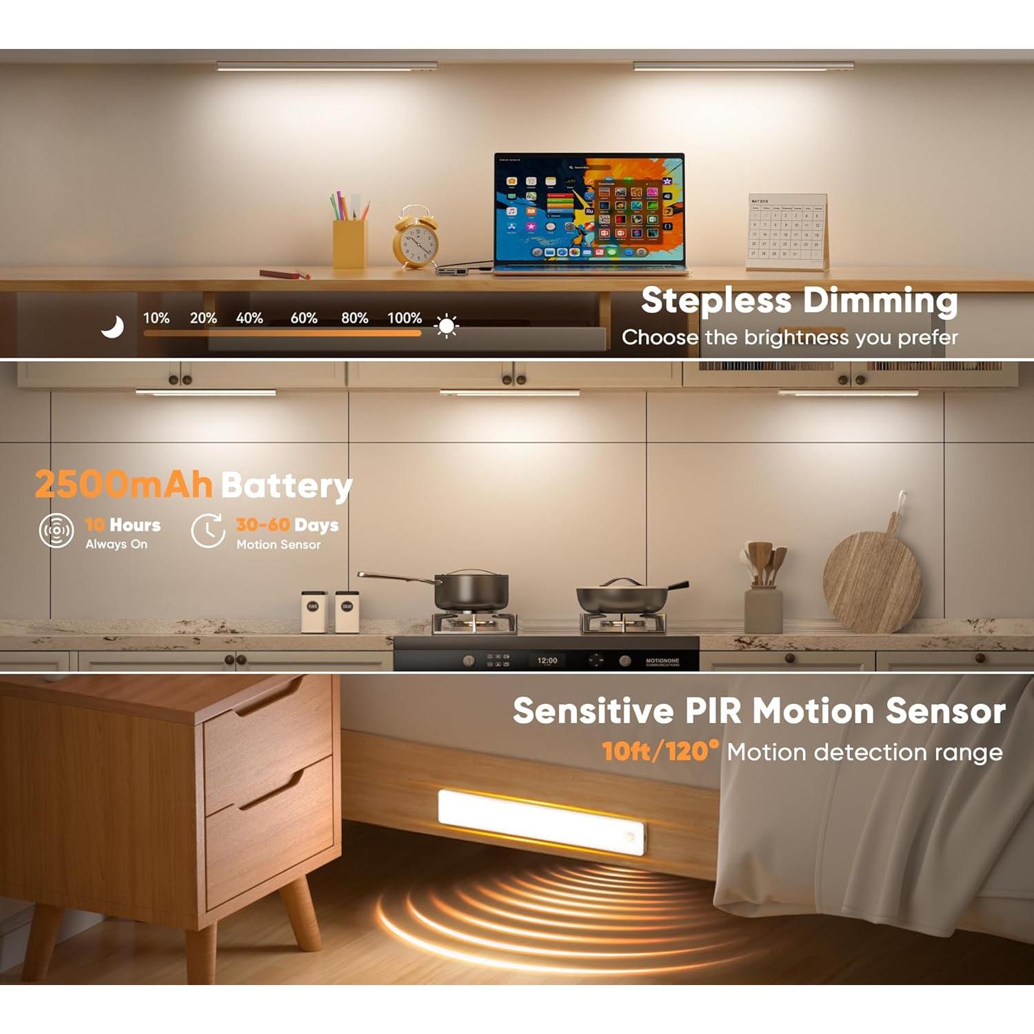 Iluminación Bajo Gabinete Auxoda 33 cm LED Inalámbrica 3000K