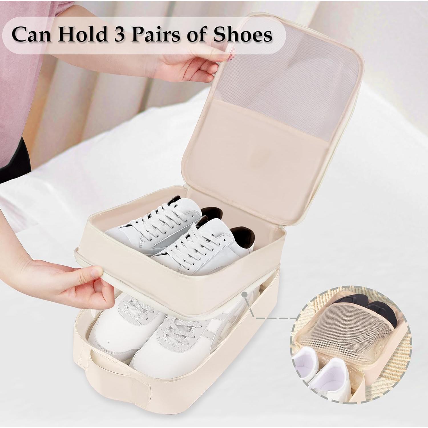 Bolsa de Zapatos de Viaje Ebbniur Impermeable 3 Pares Beige