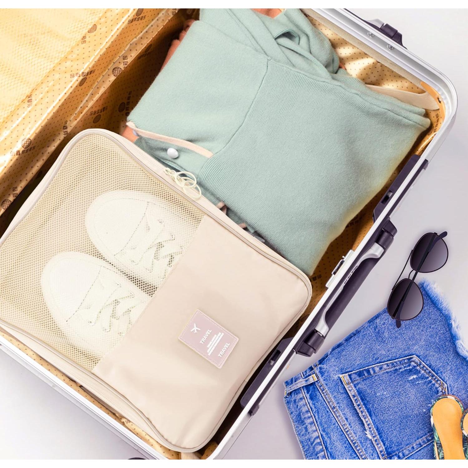 Bolsa de Zapatos de Viaje Ebbniur Impermeable 3 Pares Beige